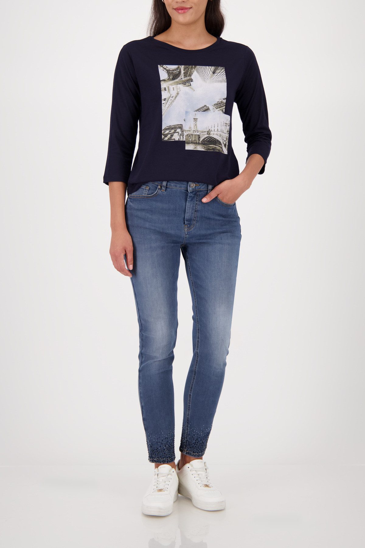 Monari Shirt met 3/4 mouwen Shirt print + sieraden Regular fit met ronde hals
