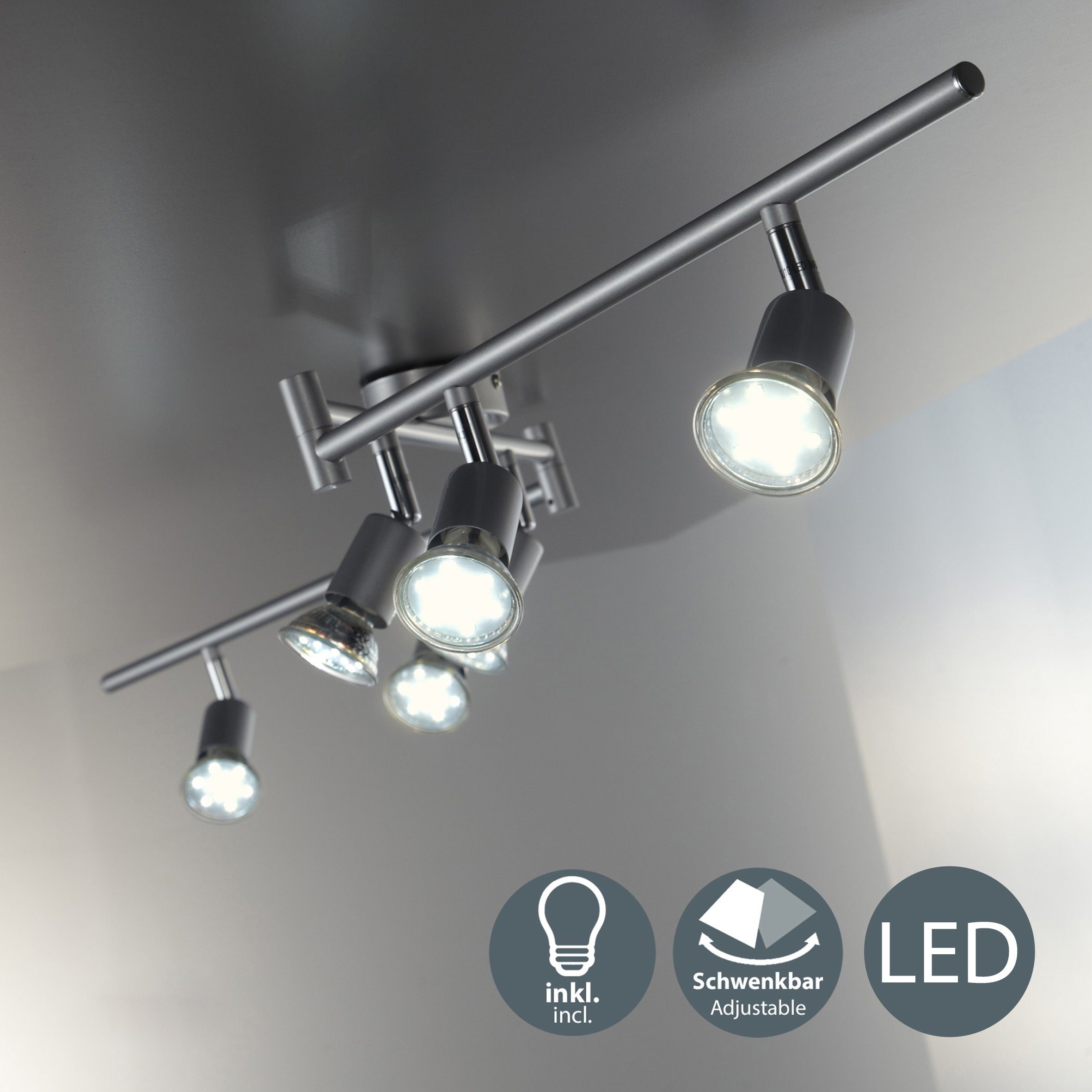 B.K.Licht Ledplafondspots LED plafondlamp, draaibaar, spots, incl. 6x GU10 lichtbronnen