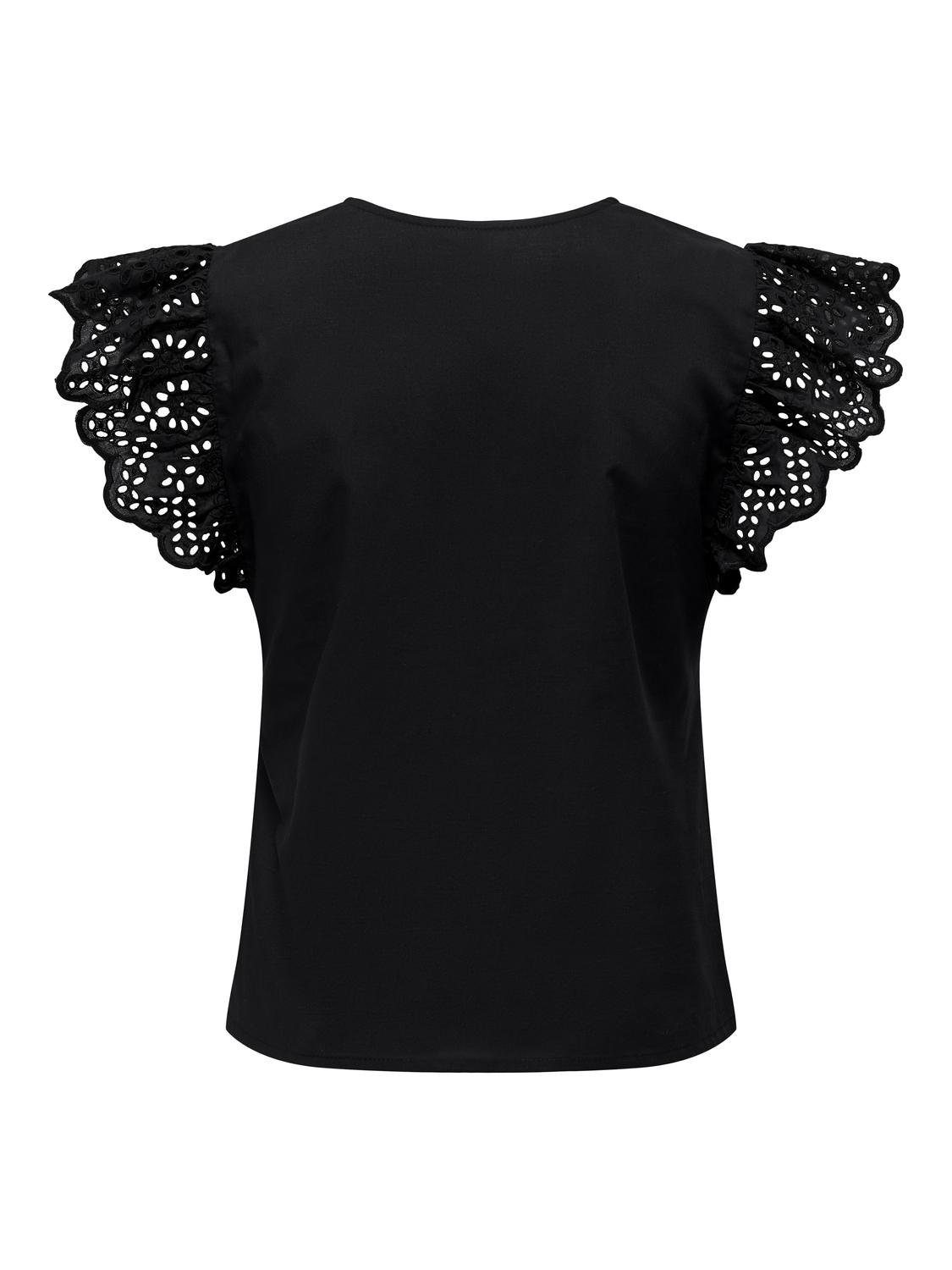 Only Shirt met V-hals ONLLOU EMB S S FRILL TOP PTM