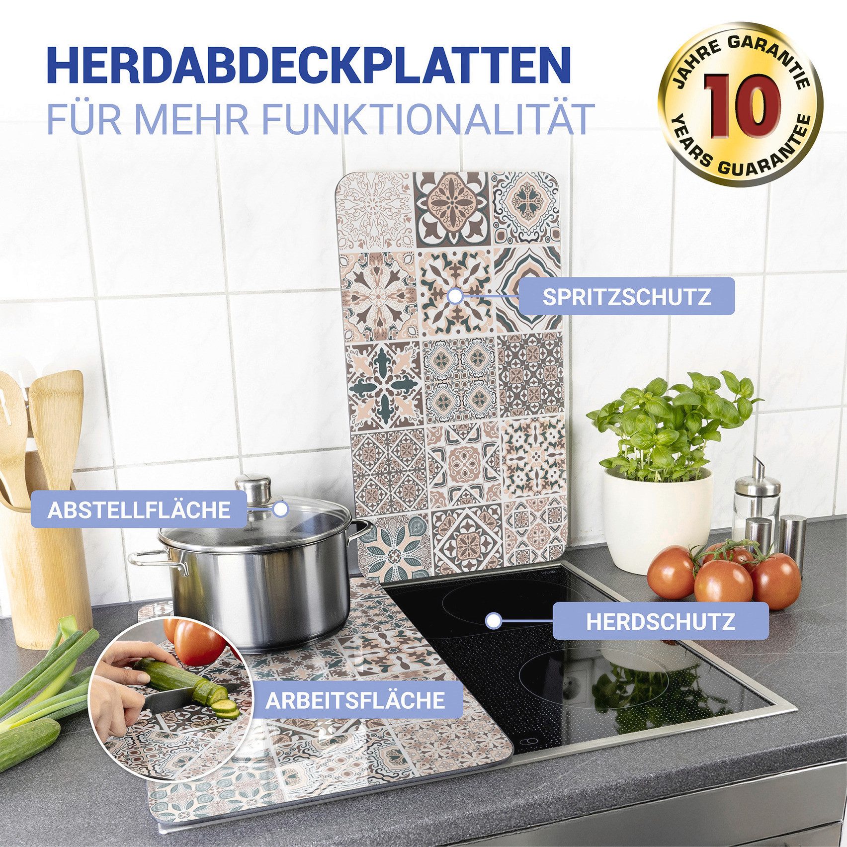WENKO Kookplaatdeksel Universal Model Kachel Kookplaatafdekking voor alle soorten kookplaten, krasvast, met antislipvoetjes (2-delig)