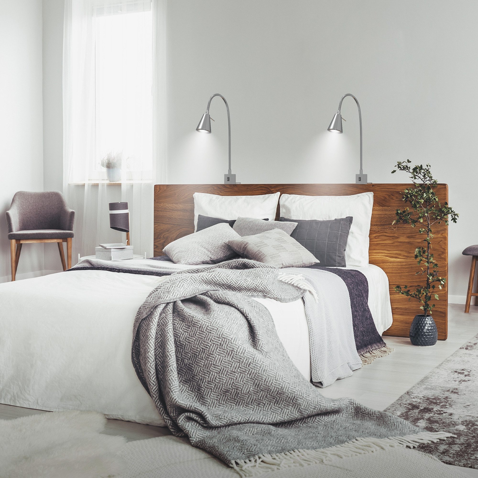 Briloner Leuchten Led-wandlamp 2-pack LED bedlamp slaapkamer woonkamer mat-nikkel