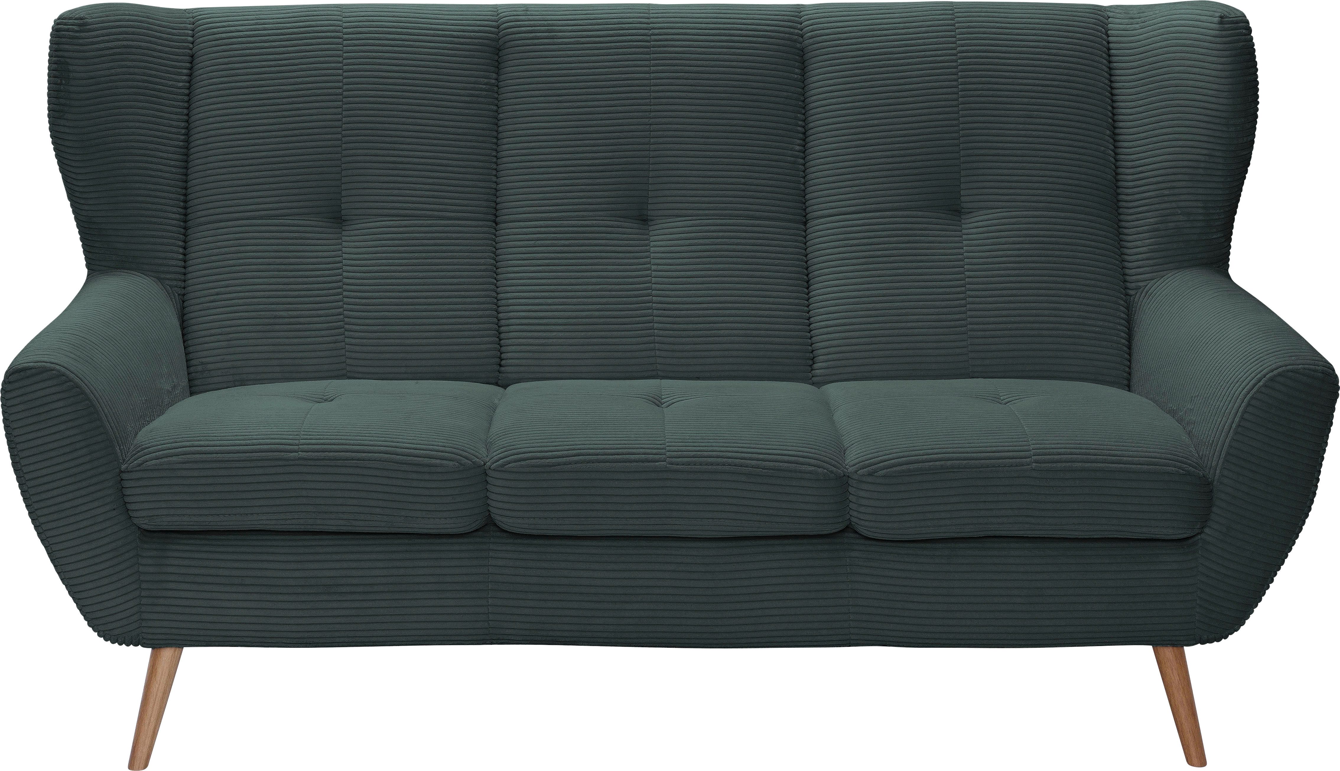 exxpo - sofa fashion 3-zitsbank ALVESTA, loungesofa, keukensofa, hoog zitcomfort, oorbacken sofa gezellige rugleuning, met knoopstiksels en hoge houten voeten, in cord