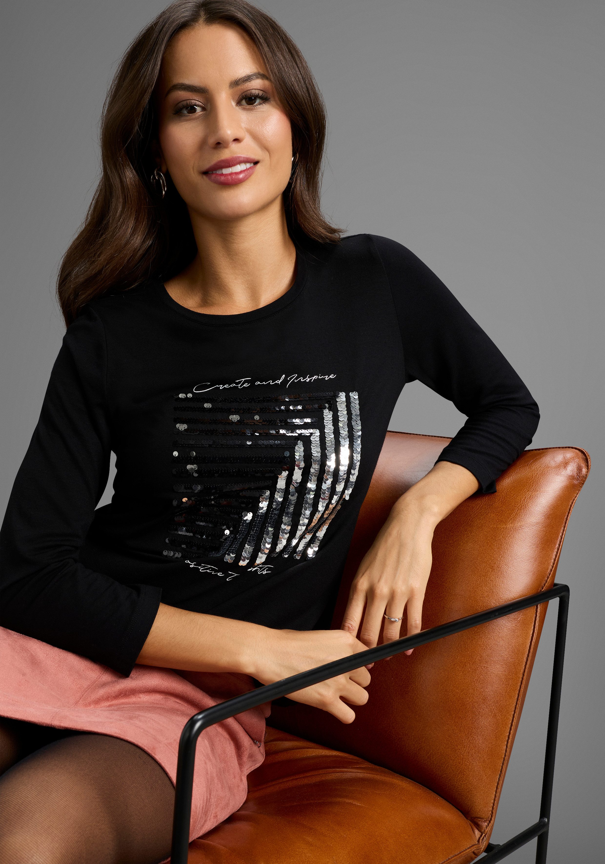 Laura Scott Longsleeve met pailletten en folieprint - nieuwe collectie