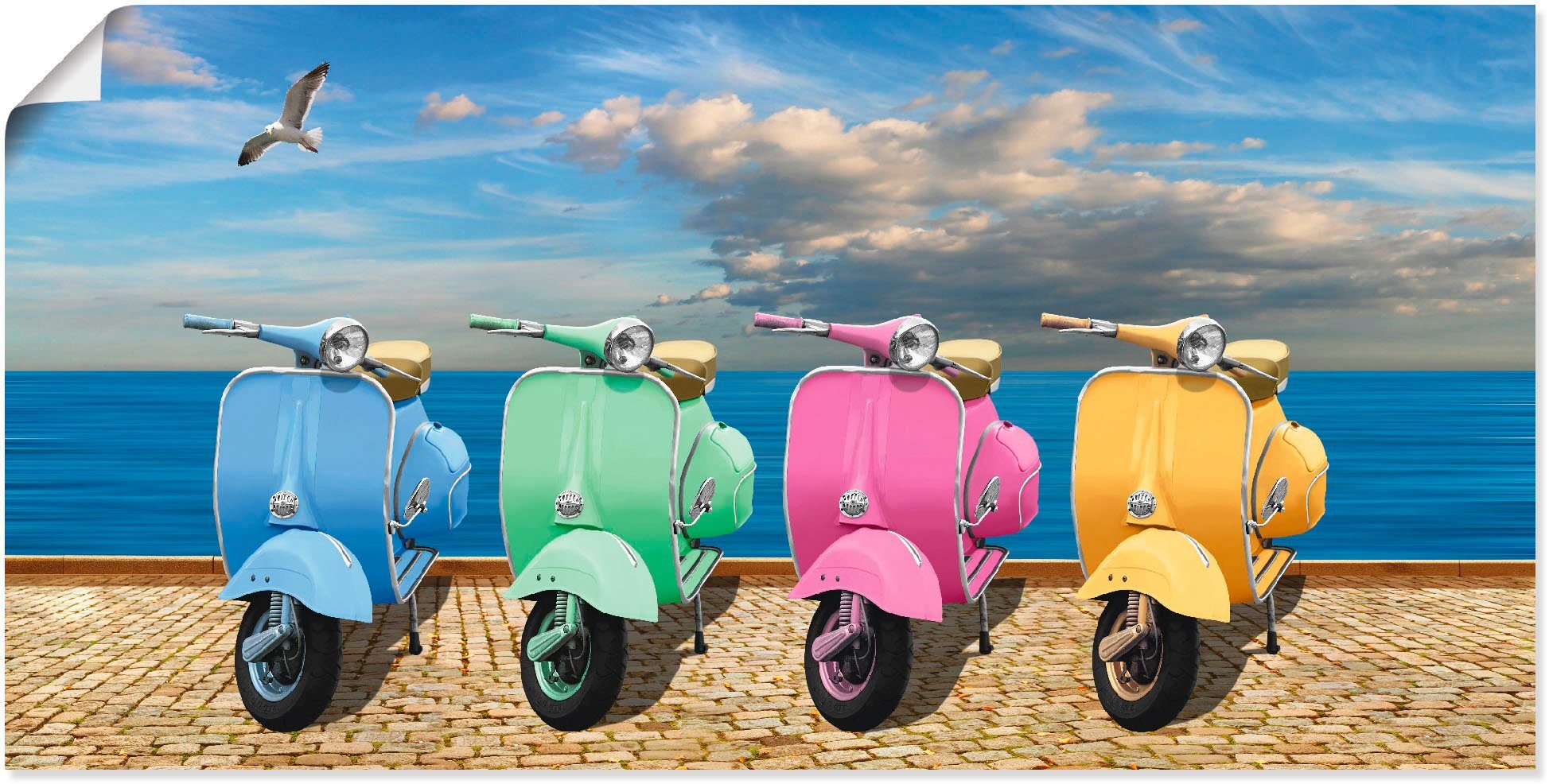 Artland Artprint Vespa-scooter in bonte kleuren in vele afmetingen & productsoorten - artprint van aluminium / artprint voor buiten, artprint op linnen, poster, muursticker / wandf