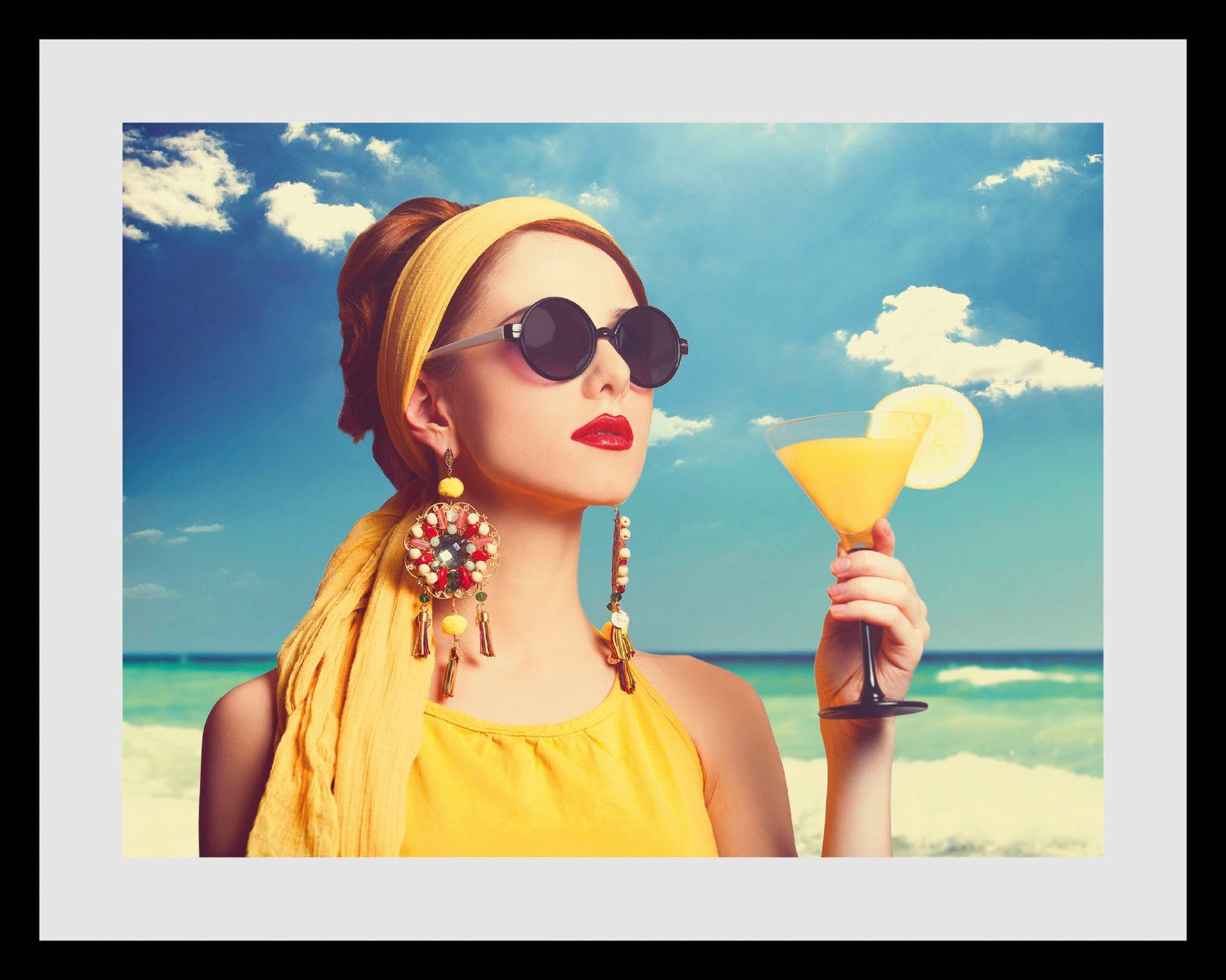 queence Wanddecoratie Vakantiegevoelens HD premium posterdruk incl. houten lijst (1 stuk)