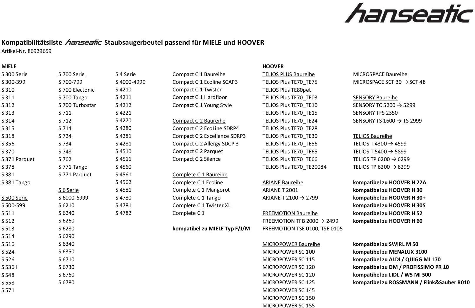 Hanseatic Stofzuigerzak set van 10 (set)