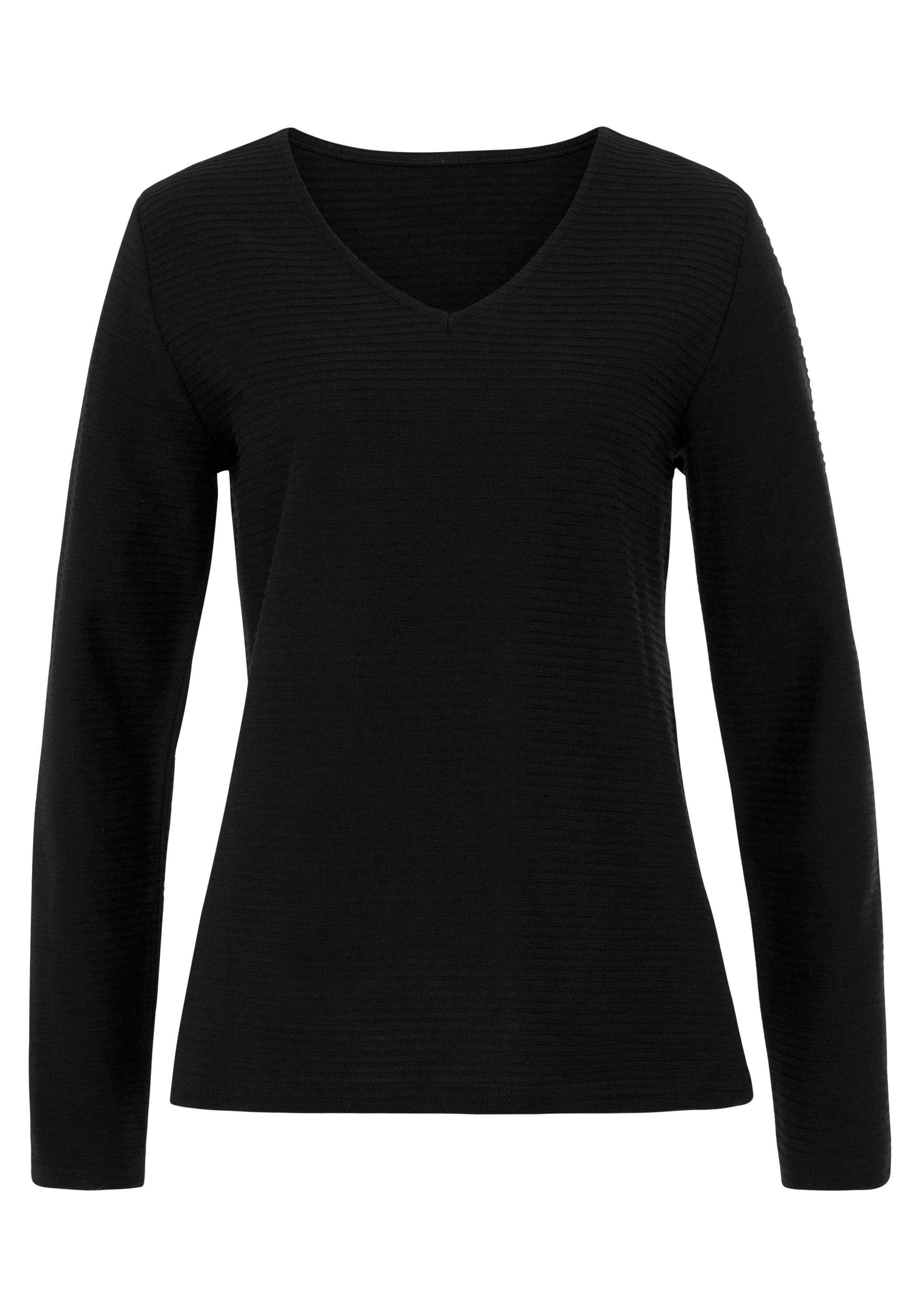 Lascana Shirt met lange mouwen Met streepstructuur in een zachte katoenkwaliteit (1-delig)