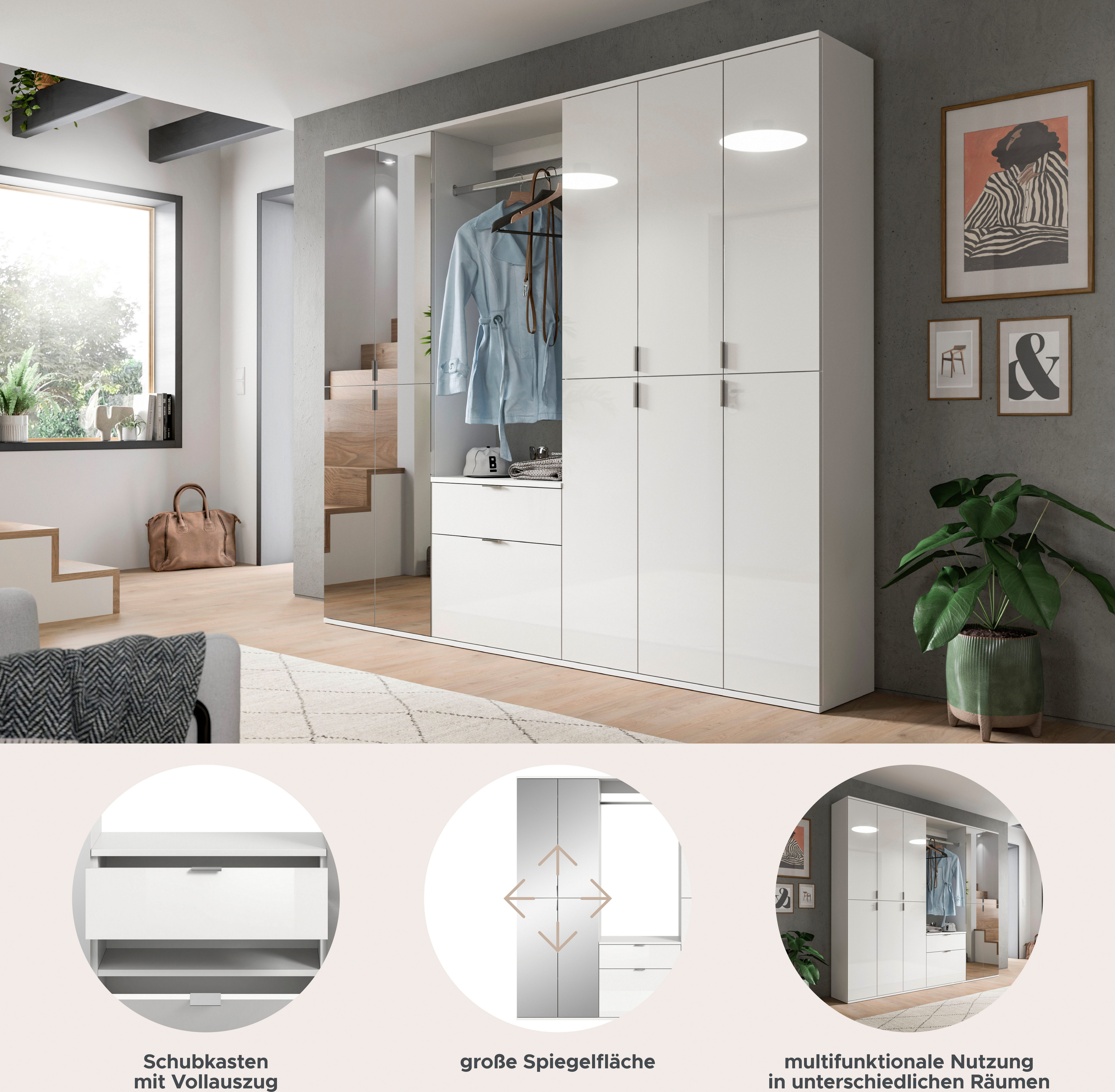 INOSIGN Halmeubelset Trondheim, Breedte 213 cm, 6-delig, bestaande uit: 3x garderobekast, 1 commode, 1 kledingstang, 1 legplank (set, 5-delig)