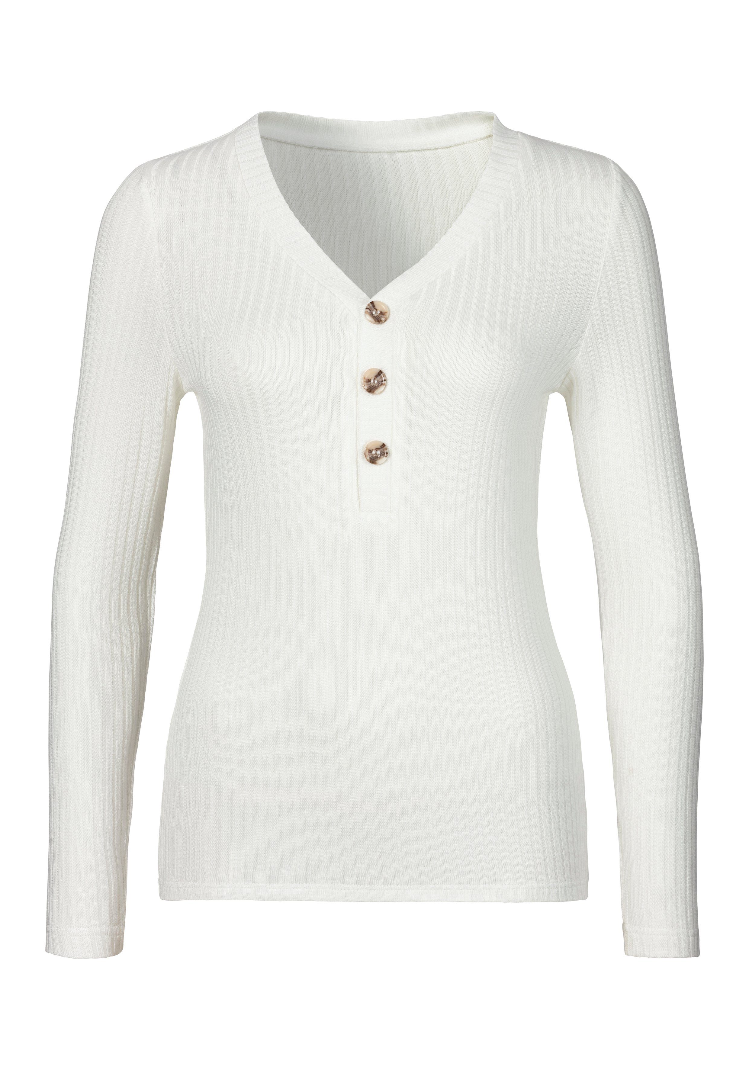 Lascana Shirt met lange mouwen Met korte knoopsluiting van zachte viscose-ribkwaliteit