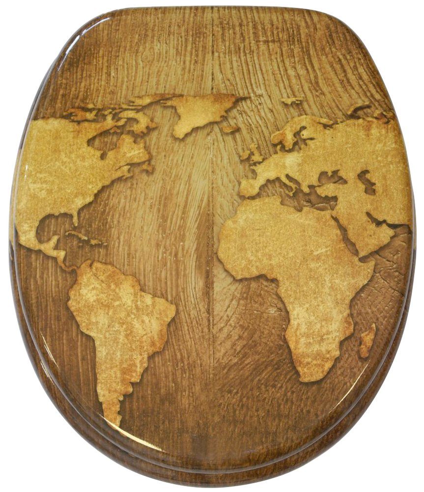 Sanilo Set badkameraccessoires World Map bestaand uit toiletzitting, badmat, stop, zeepdispenser, toiletborstel (complete set, 6-delig)