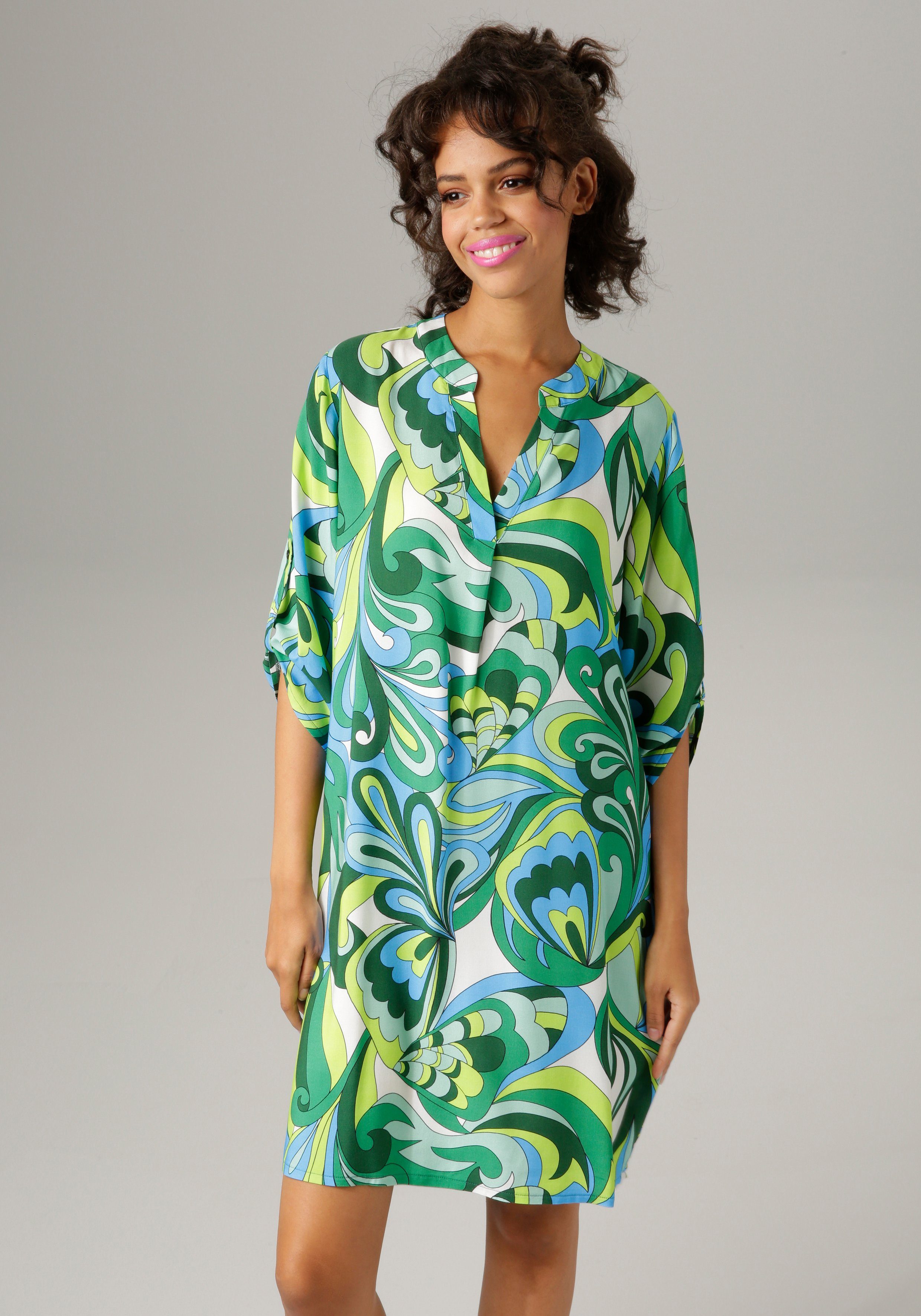 Aniston CASUAL Zomerjurk met harmonieuze kleuren, grafische print dames zomerjurken maat 44 groen