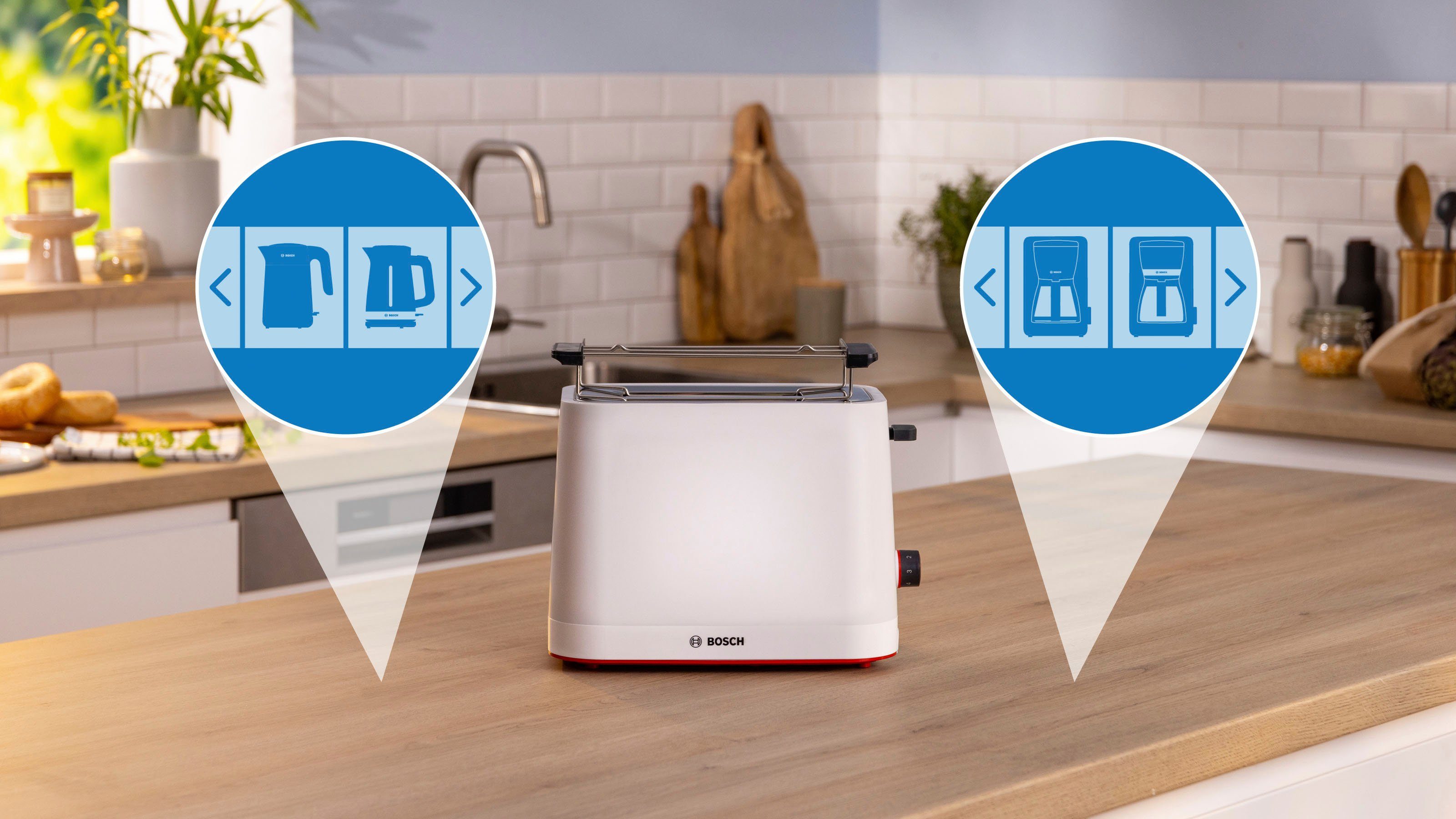 BOSCH Toaster MyMoment TAT3M121 afneembare opzet voor broodjes, ontdooi-functie, brood centreren, auto off