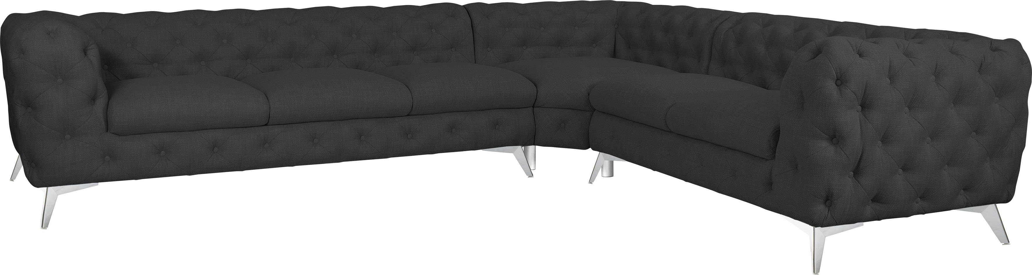 Leonique Chesterfield-bank Glynis L-vorm luxueuze capitonnage, moderne chesterfield look, kleur van de poten ter keuze