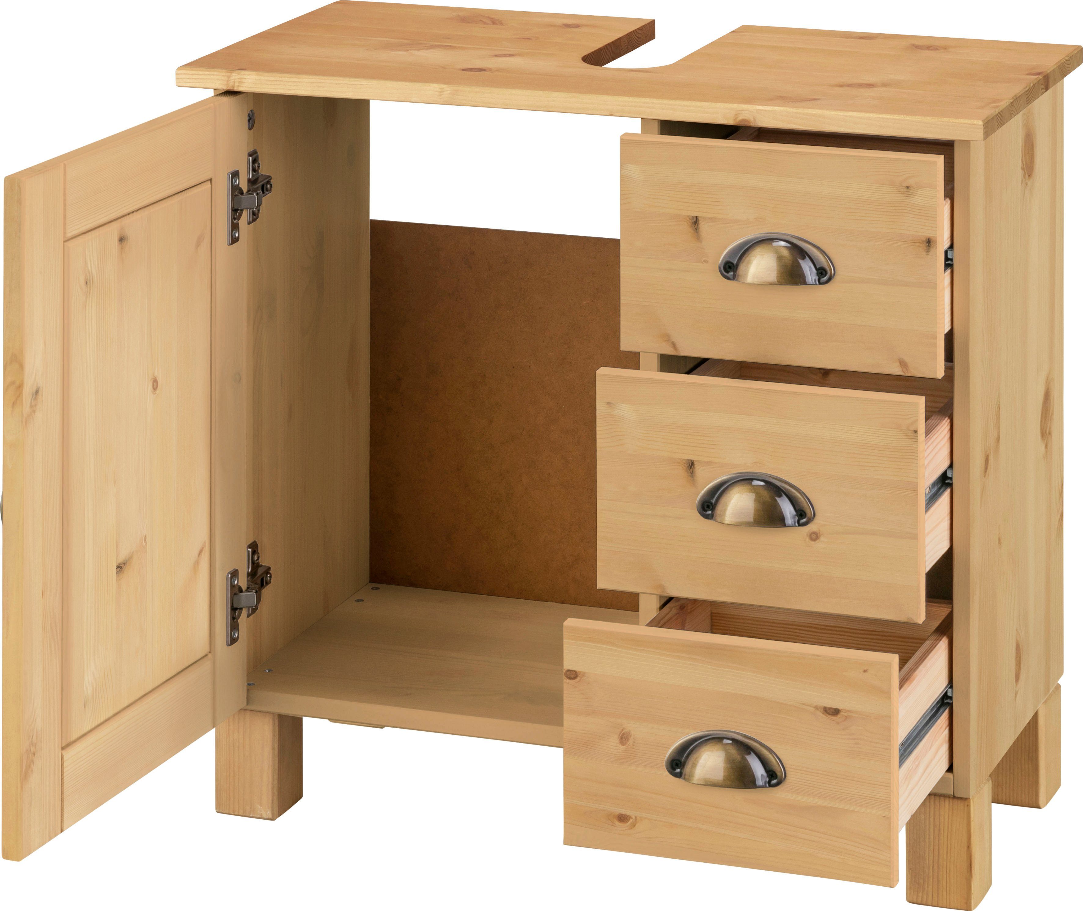 Home affaire Wastafelonderkast Oslo Grenen, 1 deur en 3 laden, breedte 60 cm, hoogte 55 cm