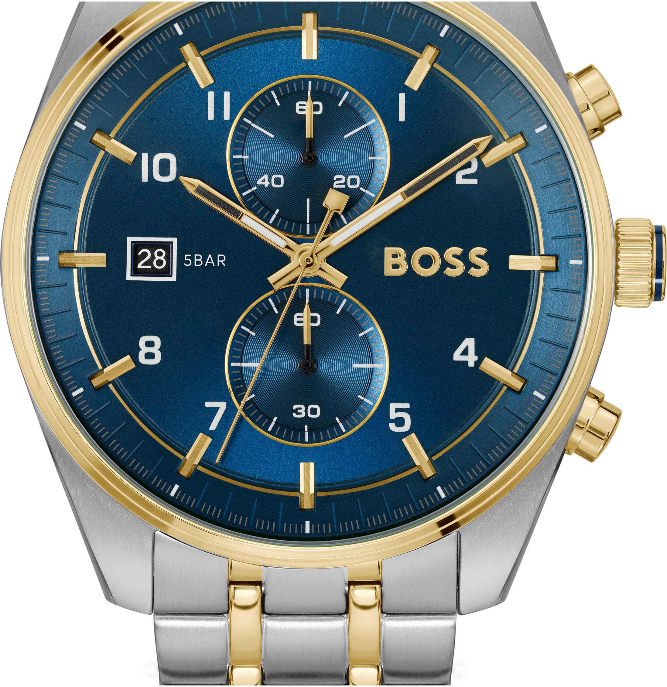 Boss Chronograaf SKYTRAVELLER Quartzhorloge, horloge, herrenuur, leren band, analoog, dag