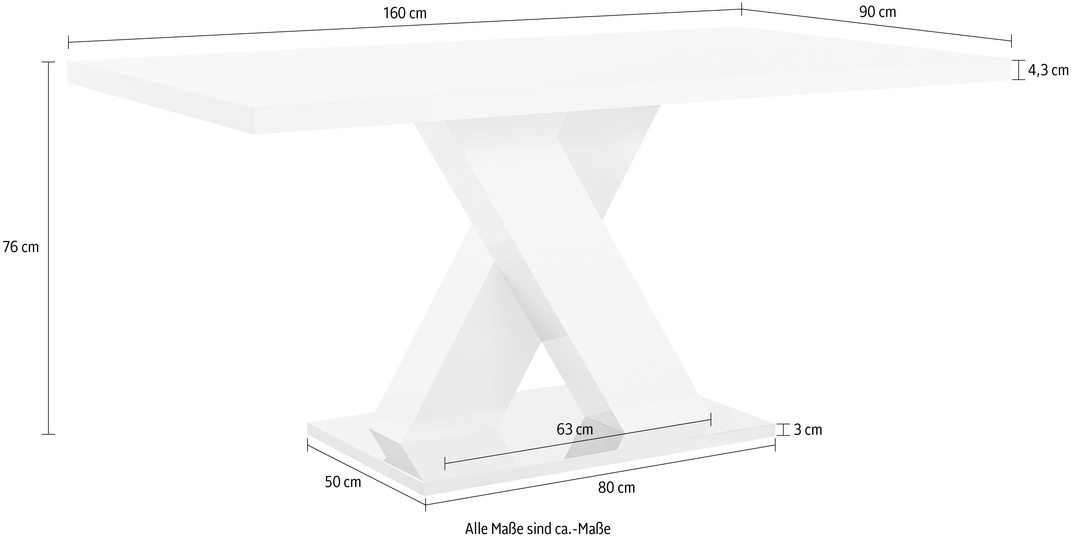 INOSIGN Eettafel Ali, TOPSELLER! Modern design Breedte 160 cm, wit hoogglans, bodemplaat van metaal