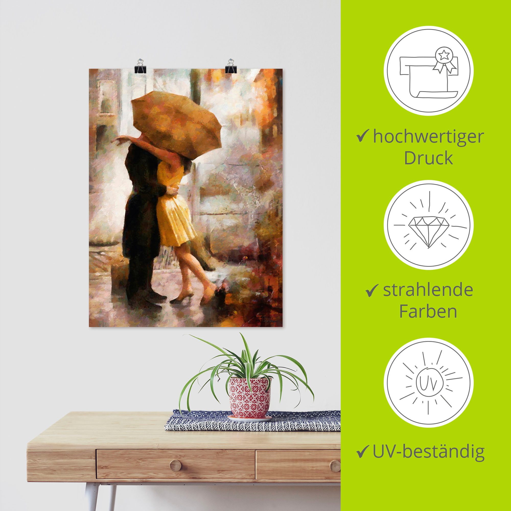 Artland Artprint Kus onder paraplu als artprint op linnen, poster in verschillende formaten maten