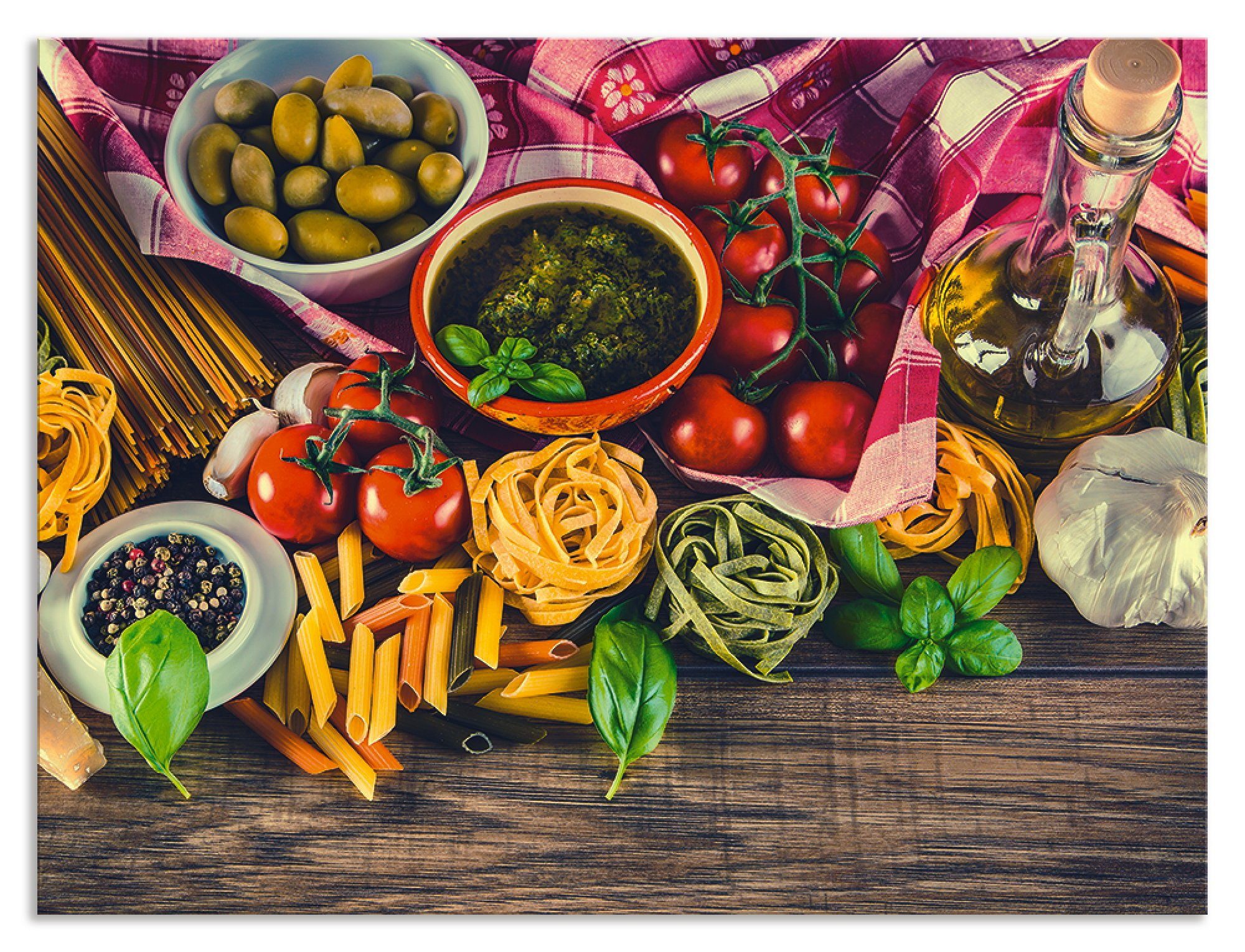 Artland Keukenwand Italiaans mediterraan eten Aluminium spatscherm met plakband, gemakkelijke montage keukenwanden maat 80 cm x 60 cm multicolor