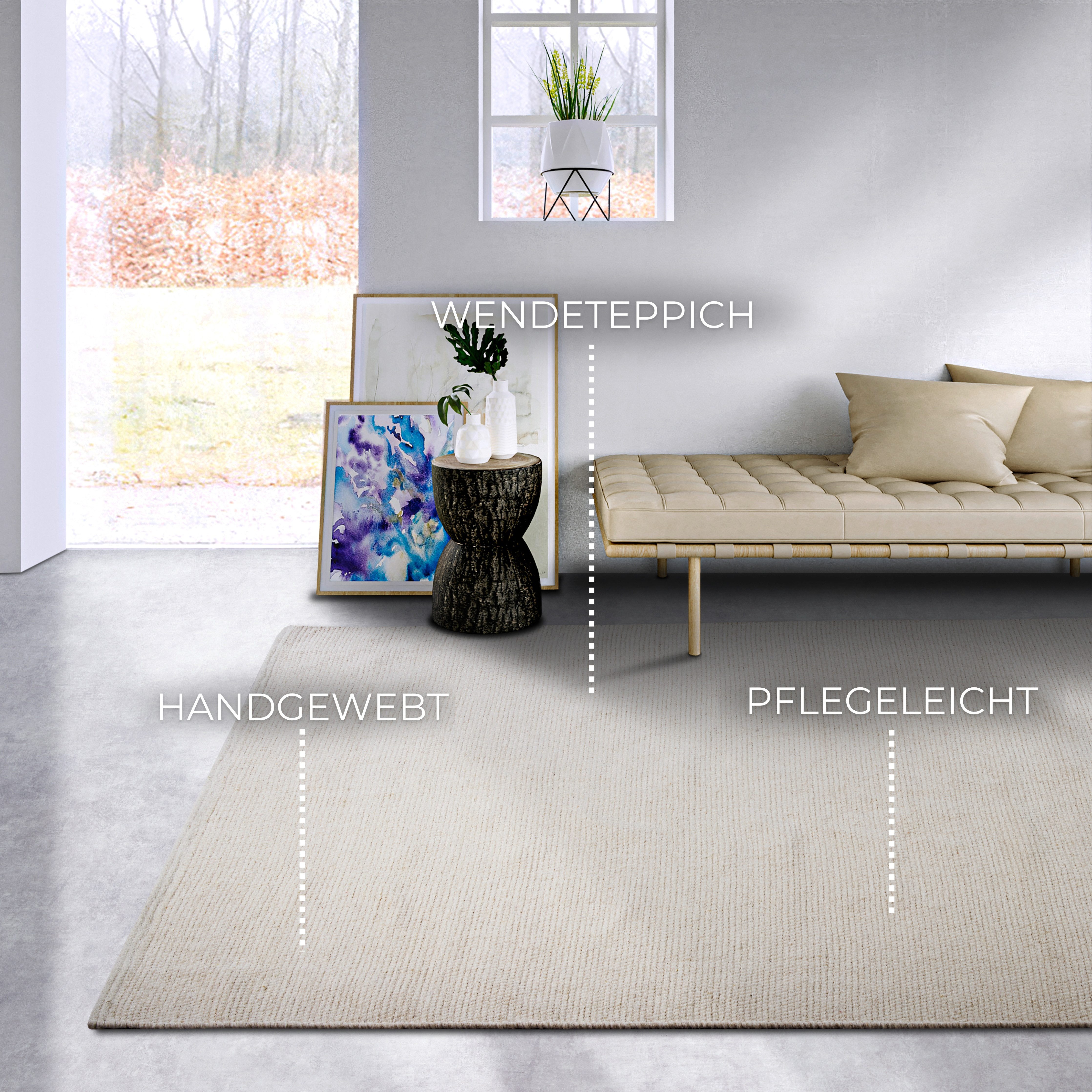 ELLE DECORATION Wollen kleed Pradesh Handgeweven, wol, natuur, loper, woonkamer, slaapkamer, Scandi