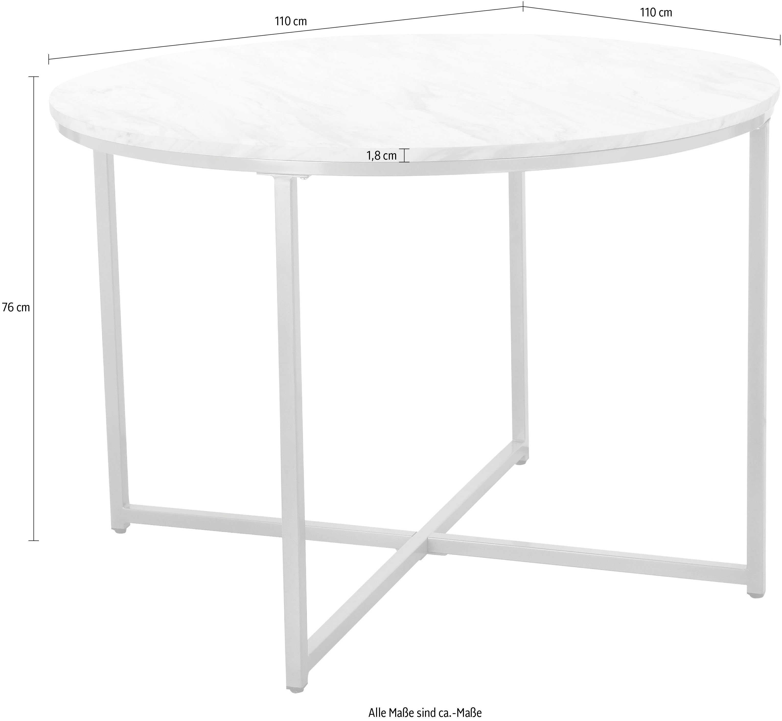 Leonique Eettafel Gondat met tafelblad in marmer-look, onderstel van metaal goudkleurig, hoogte 76 cm (1 stuk)