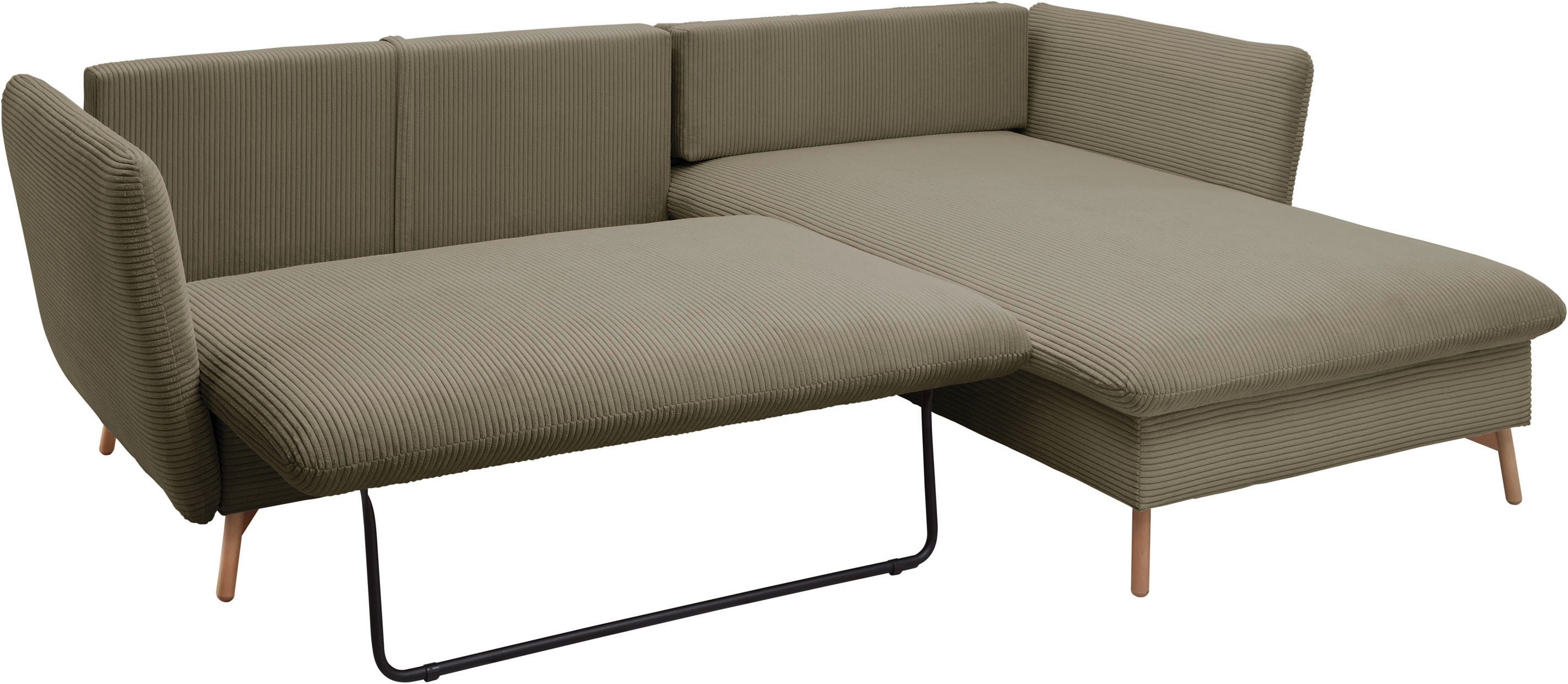 andas Hoekbank MERLE, 258 cm, L-vorm, prachtige corduroy, met slaapfunctie en bedlade, ligoppervlak 224 x 139
