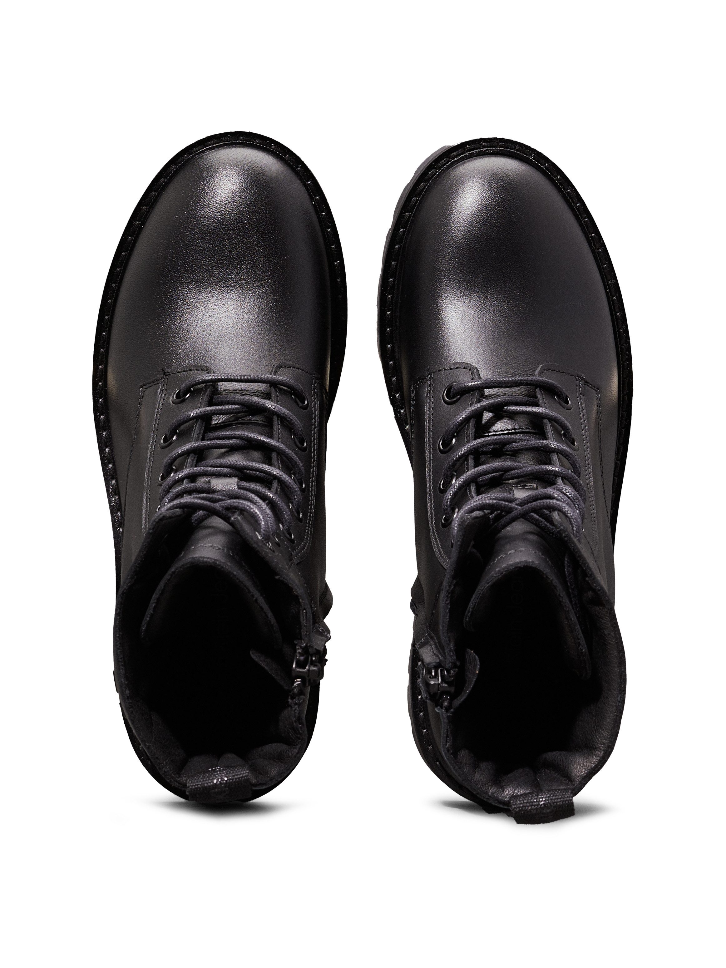 Calvin Klein Veterschoenen COMBAT BOOT MID ZIP LTH IN CALF blokhak, veterschoen, enkellaars met zij ck-sieraad