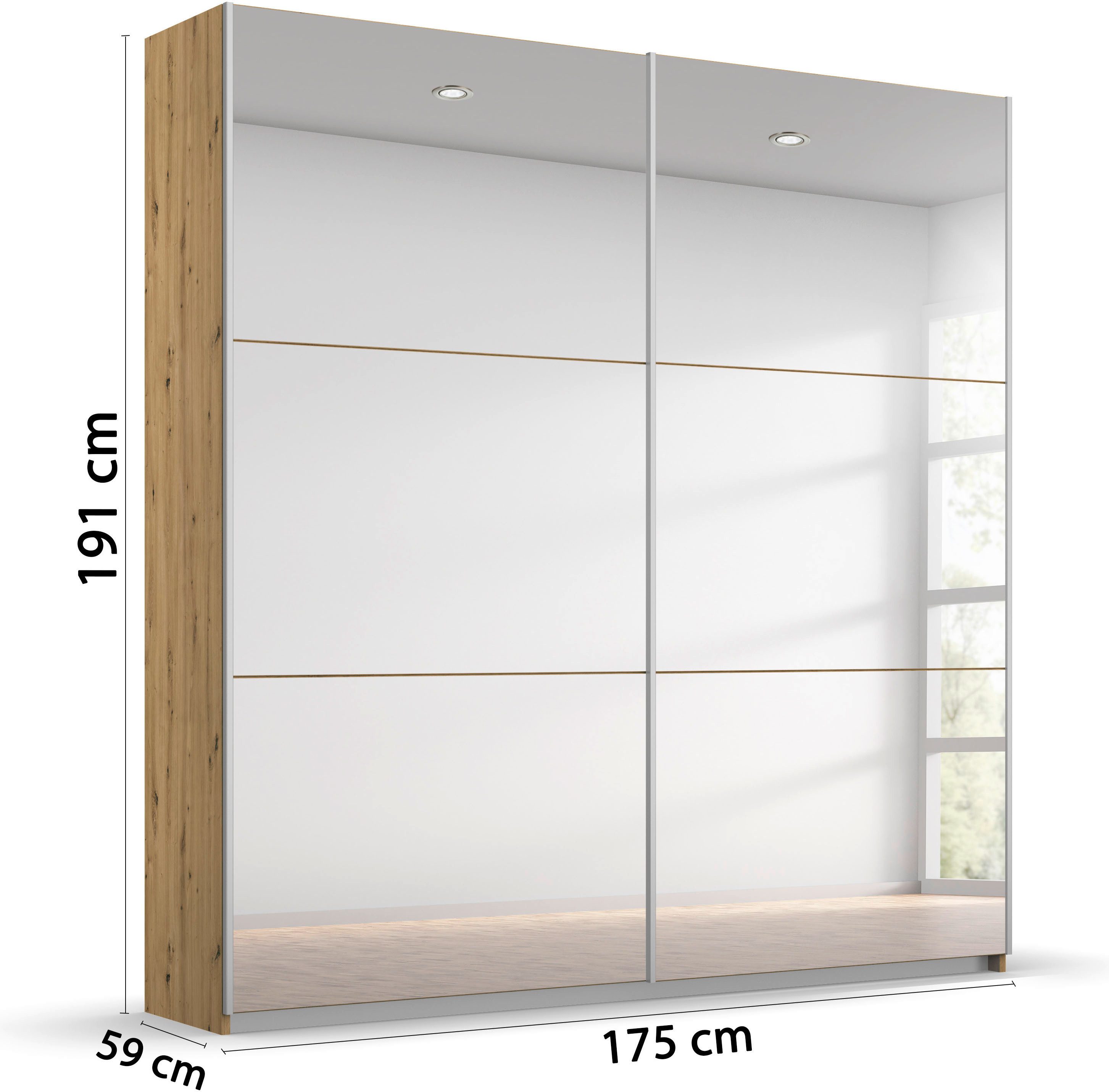 rauch Zweefdeurkast Kledingkast kast garderobe REFLECT inclusief praktische binneninrichting met veel opbergruimte made in germany