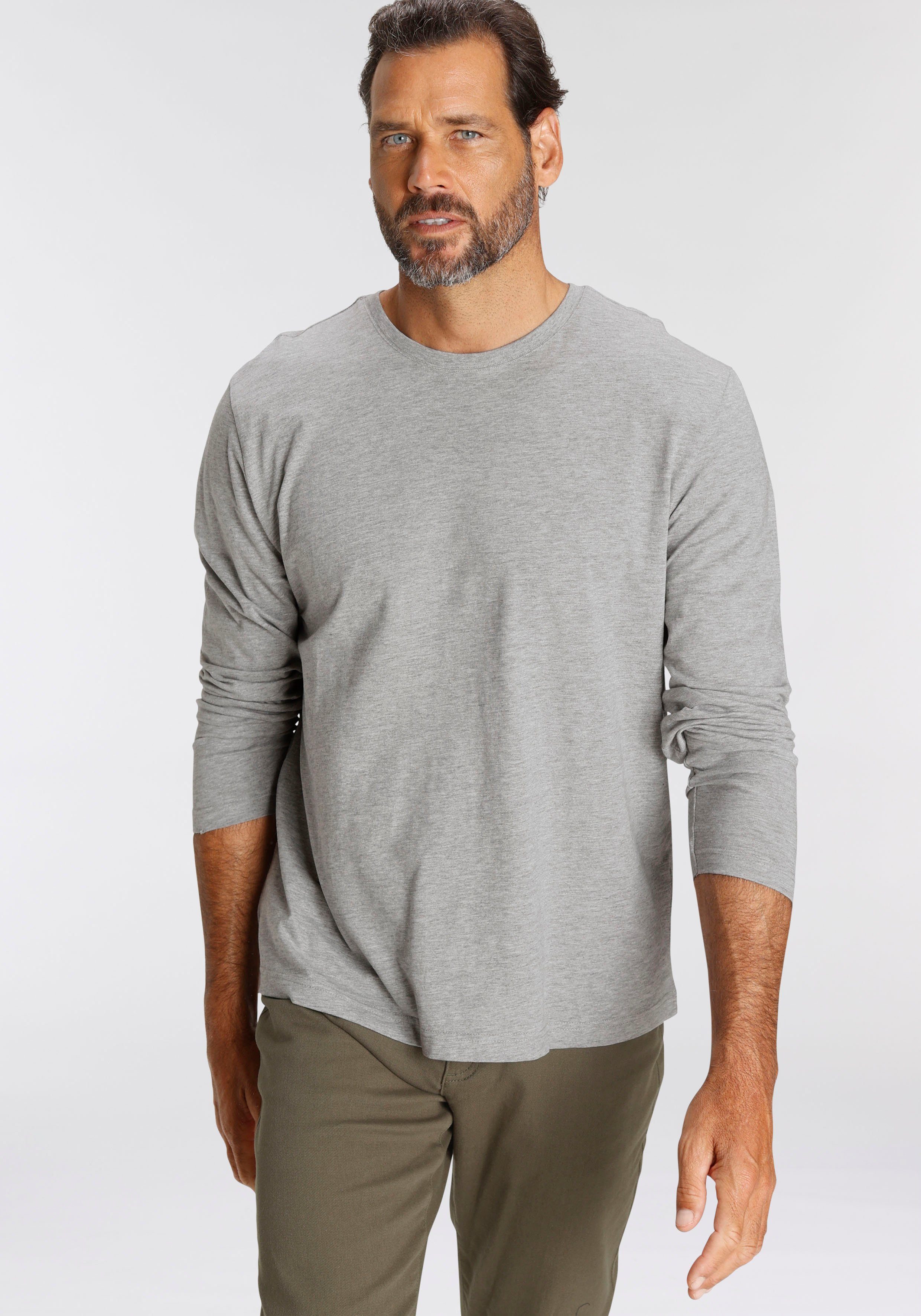 Man's World Shirt met lange mouwen Nieuwe kleur ! Lange mouwen effen van katoen in 3-pack (3-delig Set van 3)