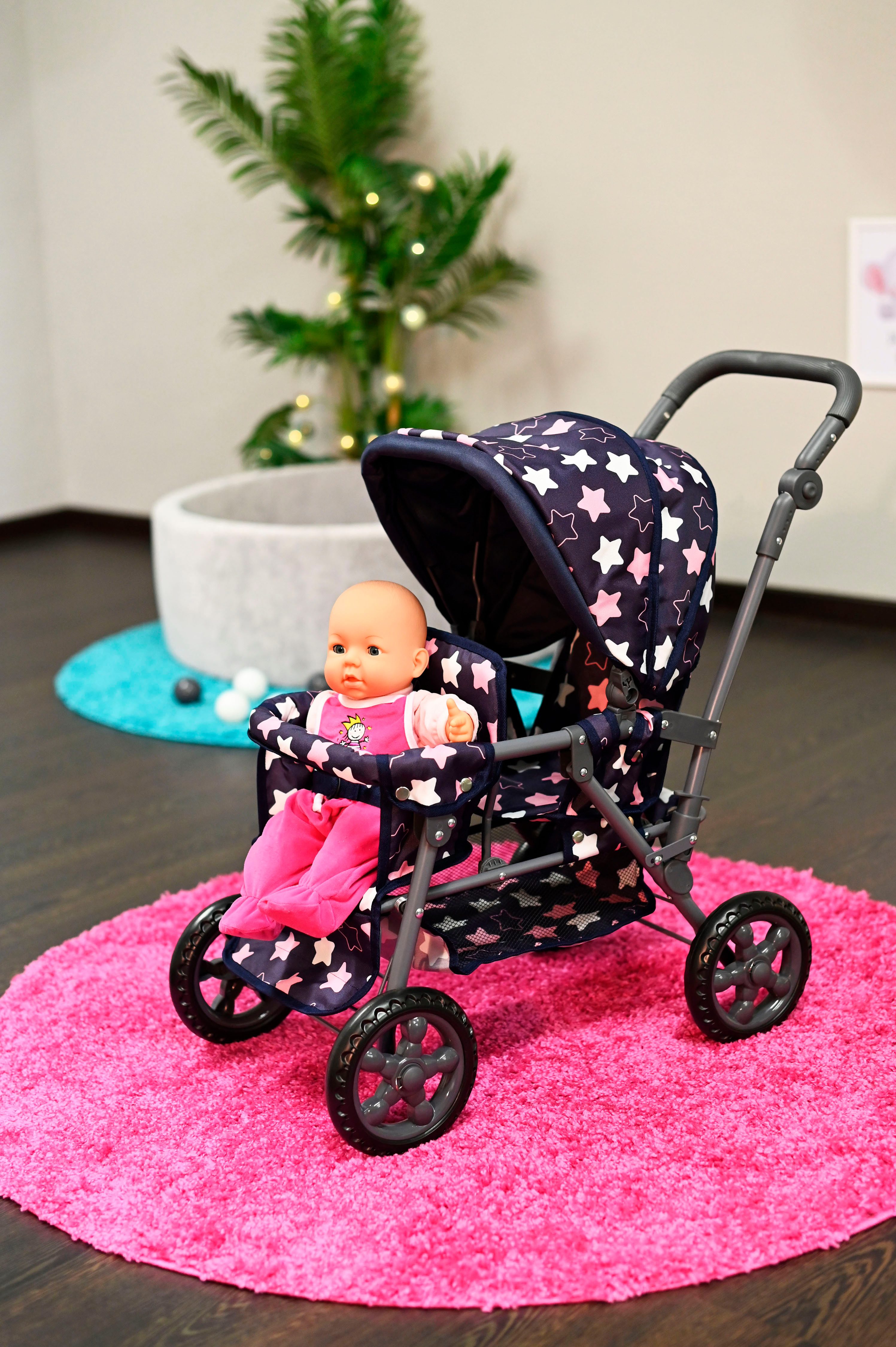 Knorrtoys® Tweelingpoppenwagen Big Twin - star blue pink