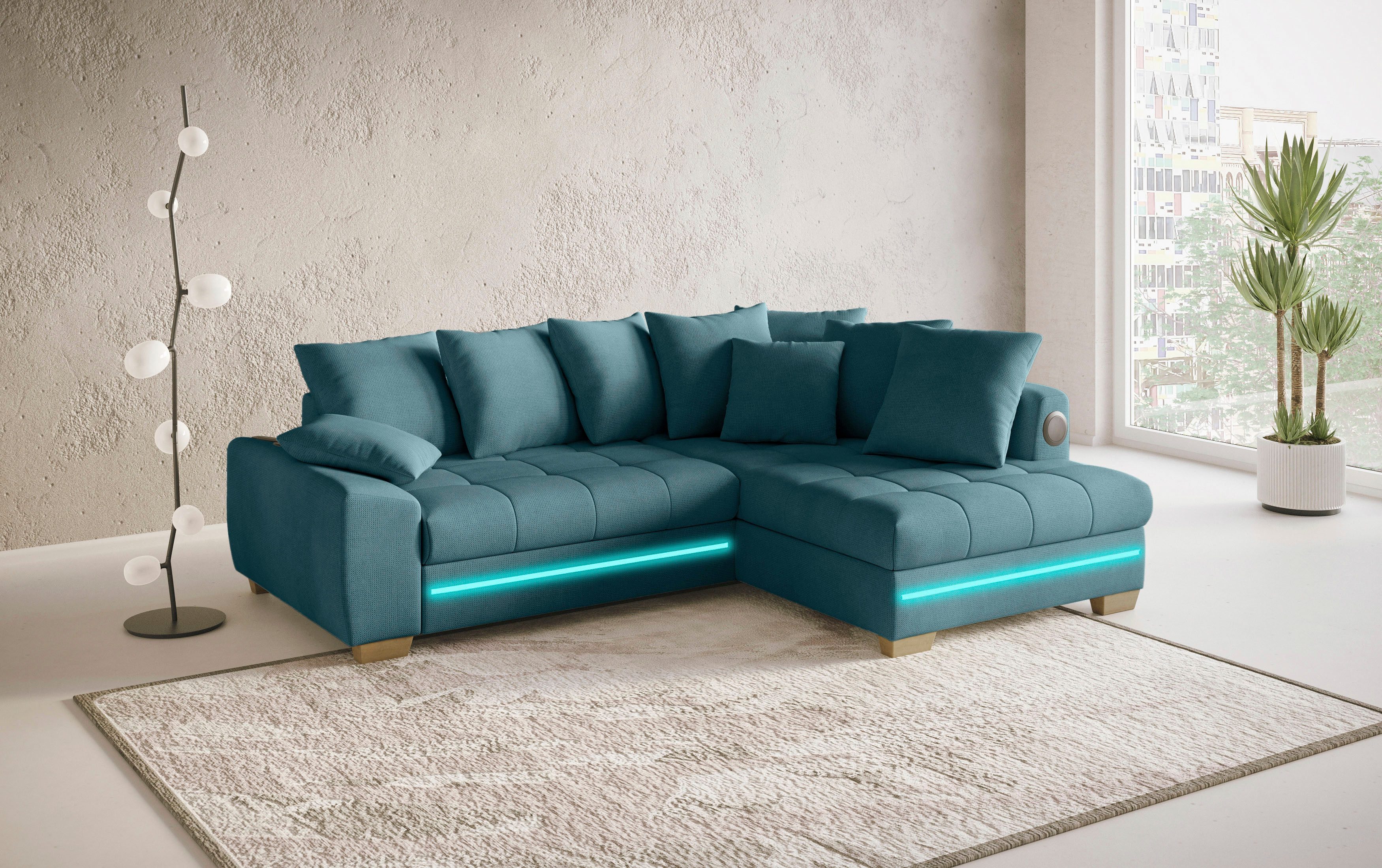 Mr. Couch Hoekbank Nikita II, L-vorm RGB-LED, Bluetooth-geluidssysteem, optioneel met bed, bedlade