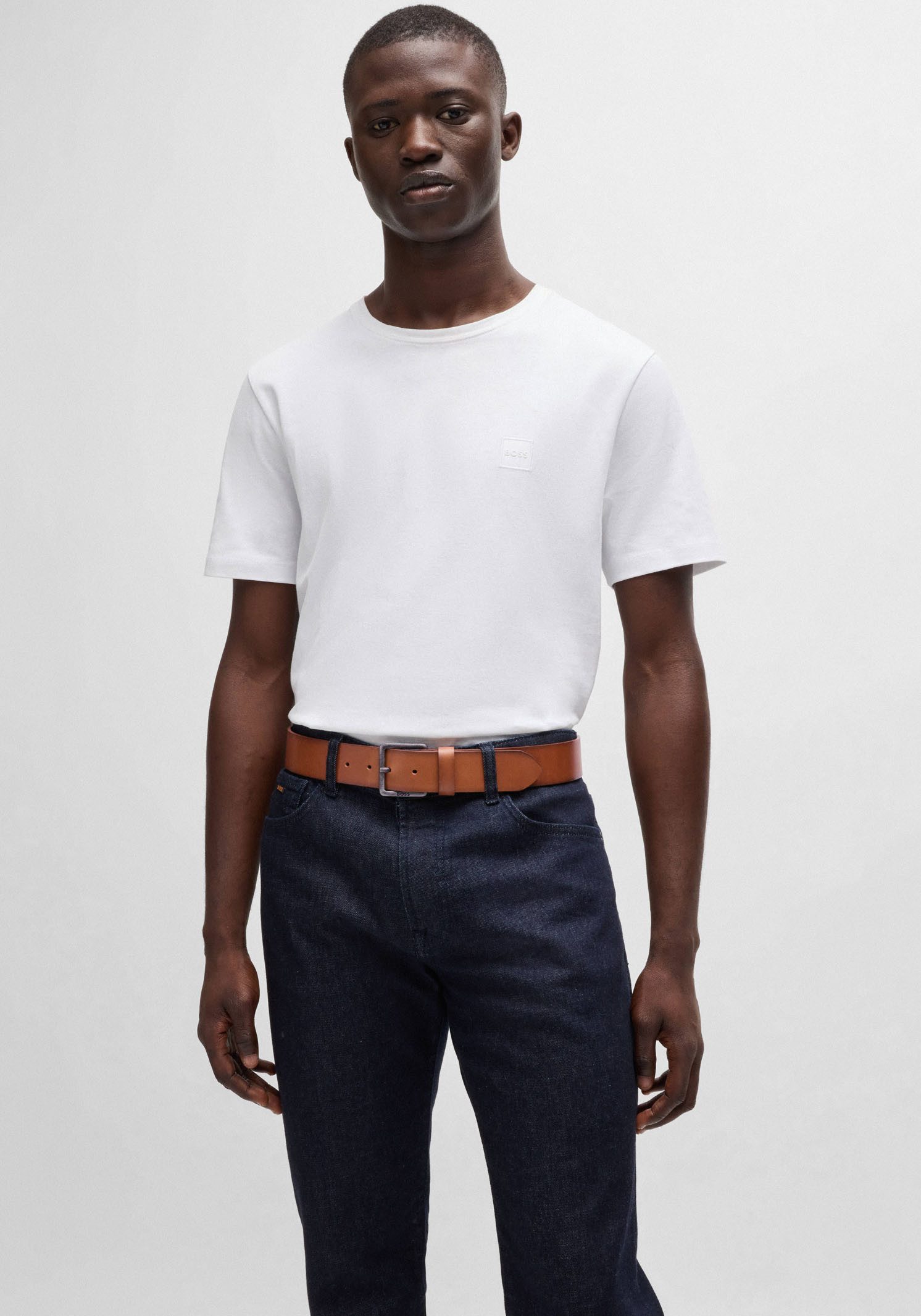 Boss Leren riem Jeeko_Sz40 met boss logo-tekst op de sluiting