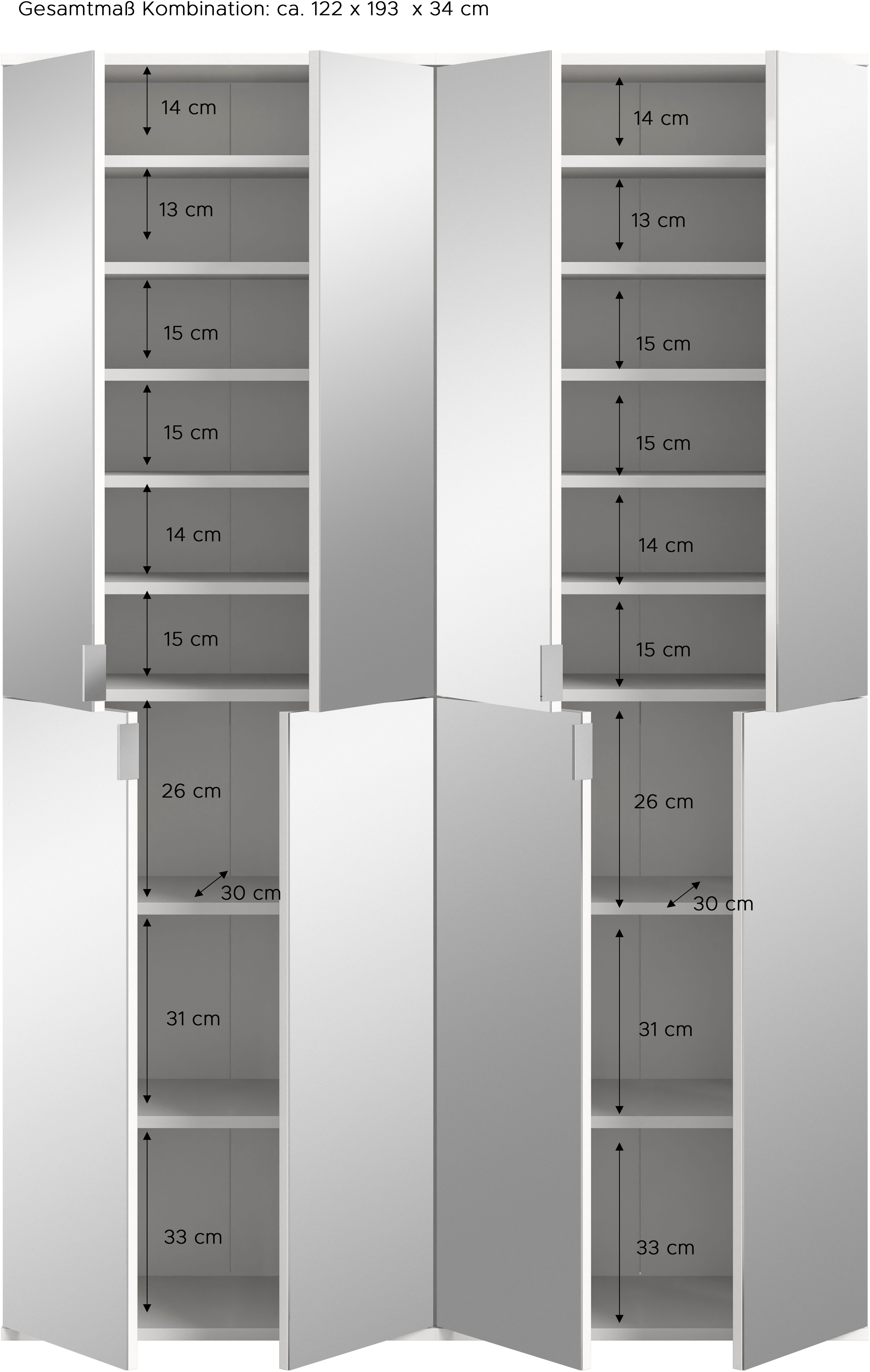 INOSIGN Halmeubelset Trondheim, Breedte 122 cm, bestaande uit 2 Kasten, 8 Deuren, 18 Vakken (set, 2-delig)