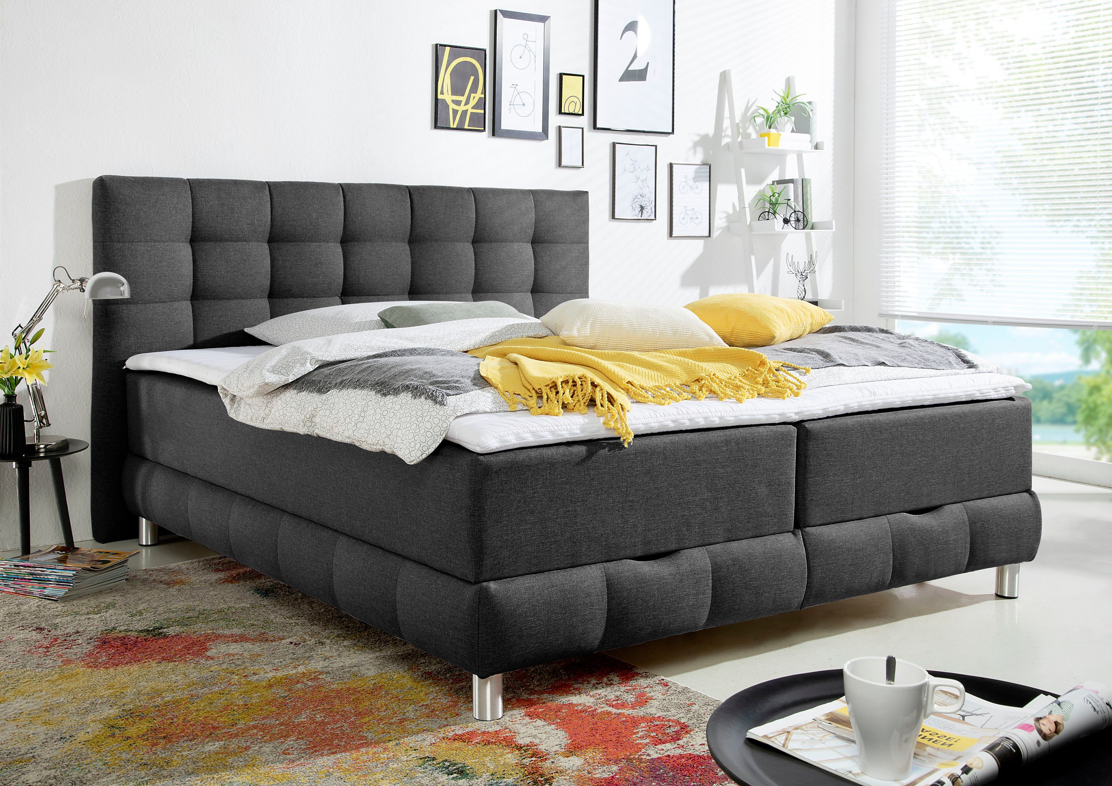 INOSIGN Boxspring Vaasa inclusief bedlade & topper, xxl-uitvoering, extra lengte 220 cm boxsprings grijs
