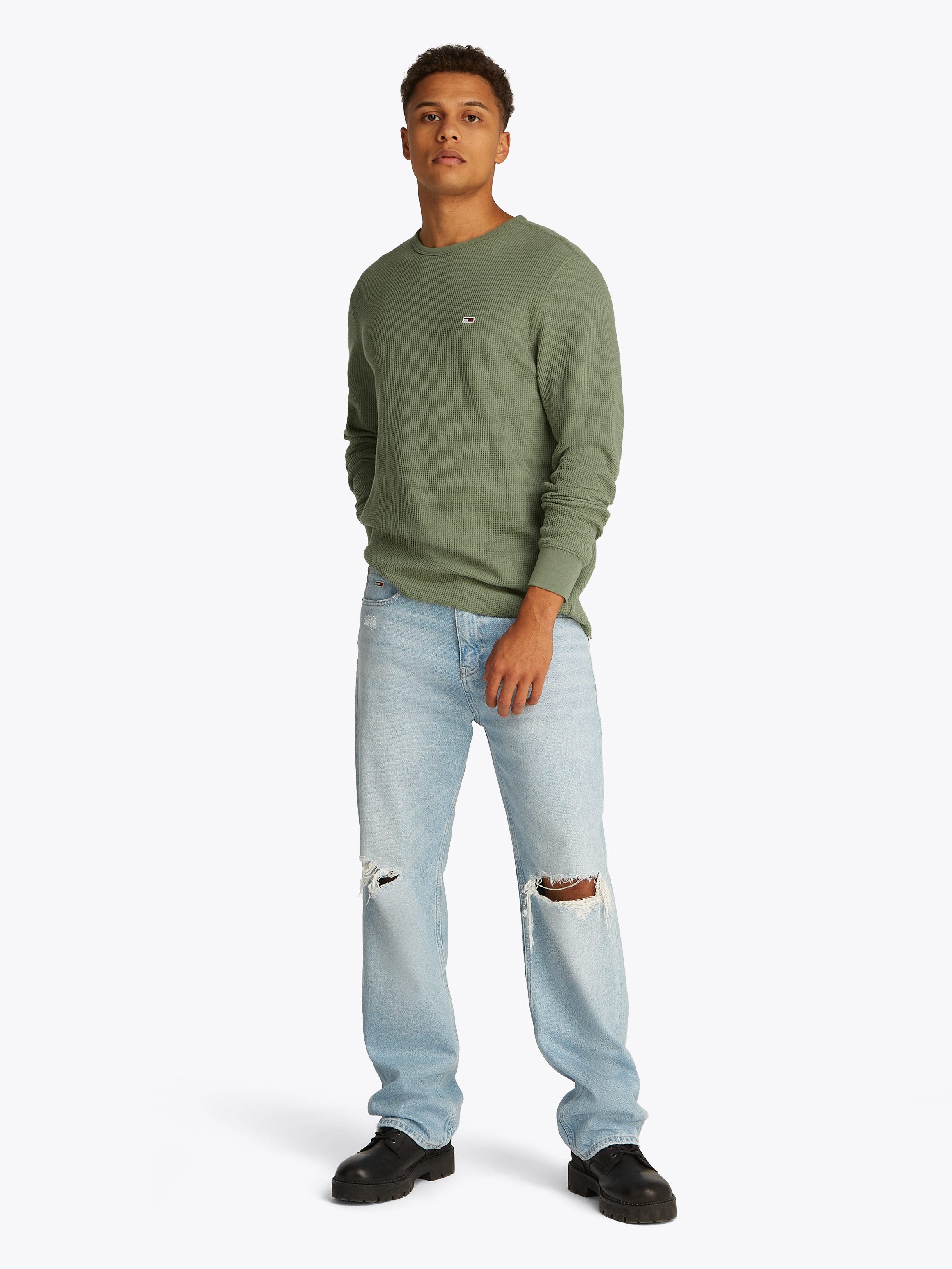 TOMMY JEANS Shirt met lange mouwen TJM SLIM WAFFLE L/S TEE EXT