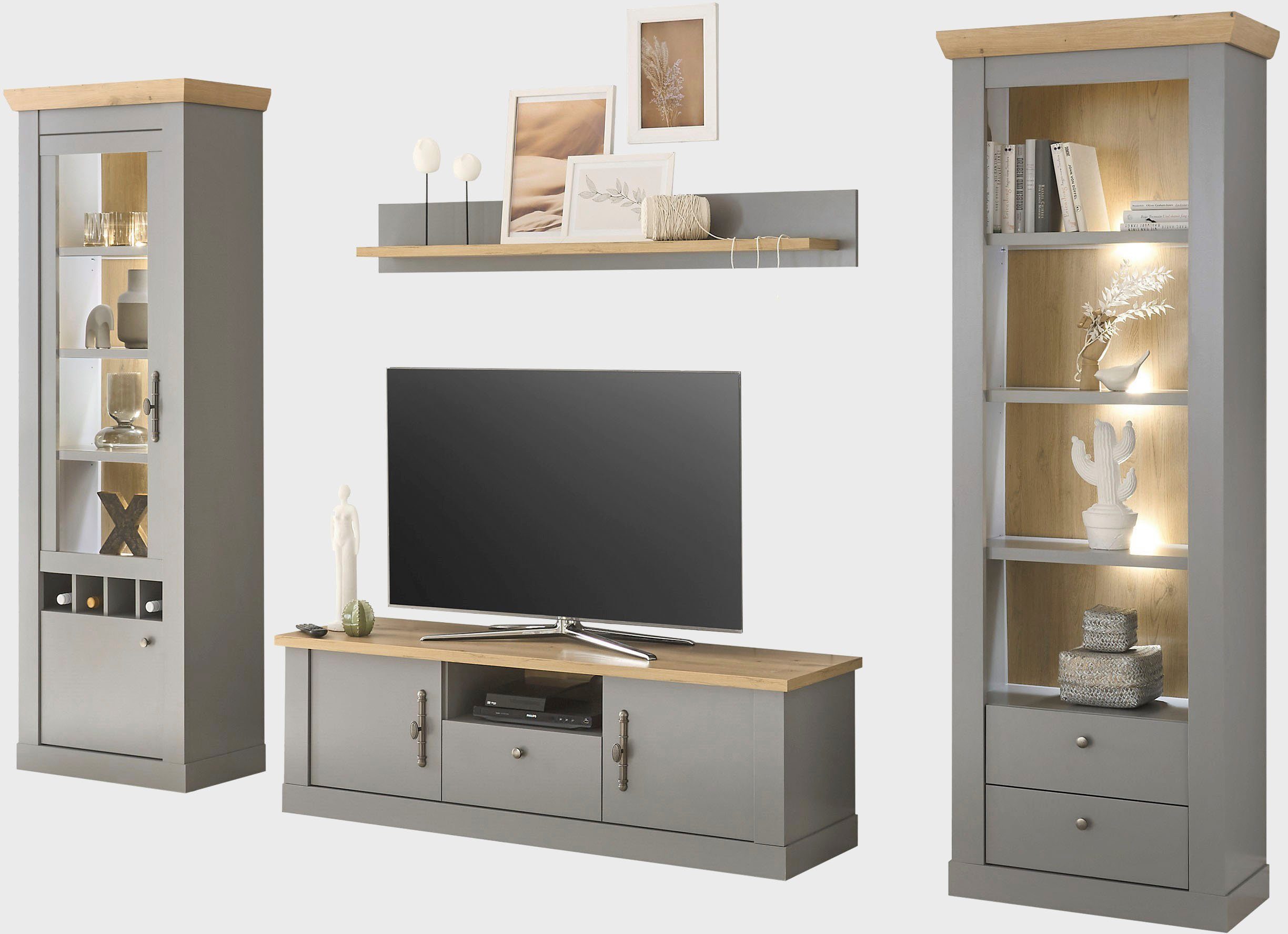 Home affaire Wandmeubel CHAMBORD (4-delig) tv-wandmeubels grijs