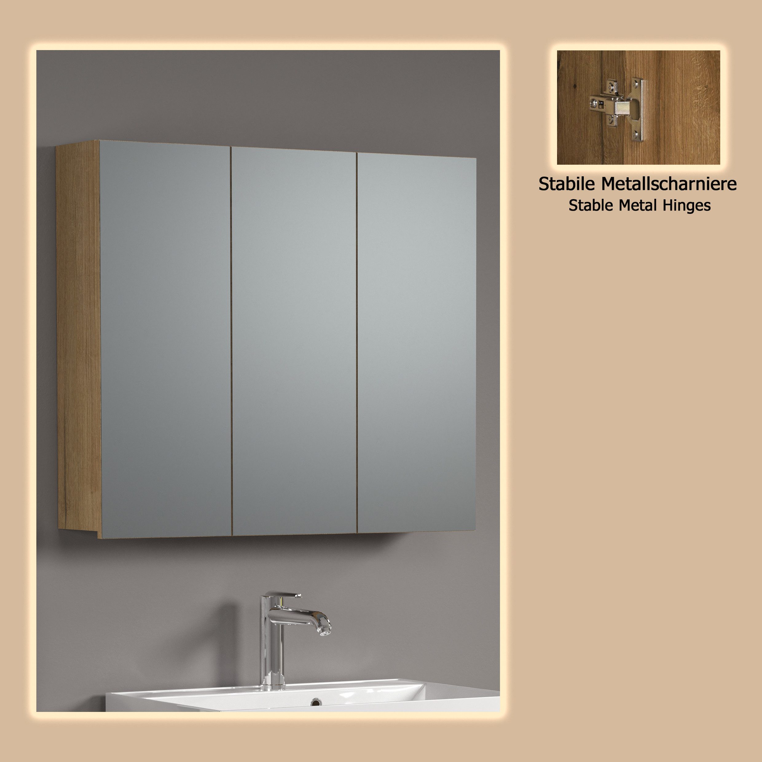 welltime Spiegelkast Amrum 3-deurs badkamer spiegel met opbergruimte - afmetingen (b/d/h) 90/20/80 cm (1 stuk)