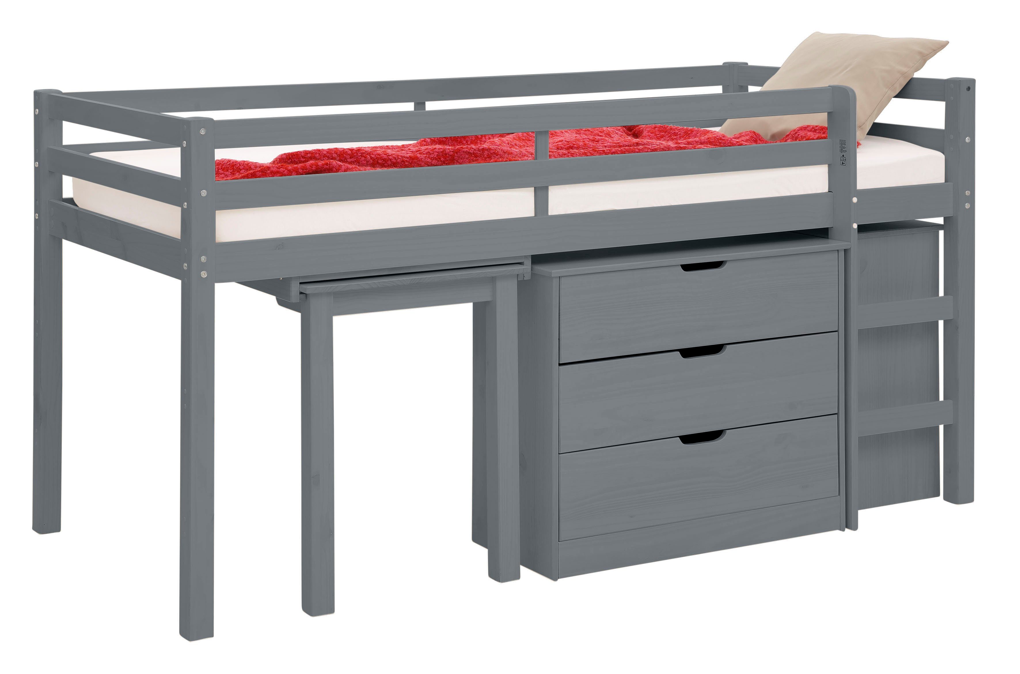 Lüttenhütt Hoogslaper Alpi Met lattenbodem, ladder, legplank, commode en uitschuifbaar bureau