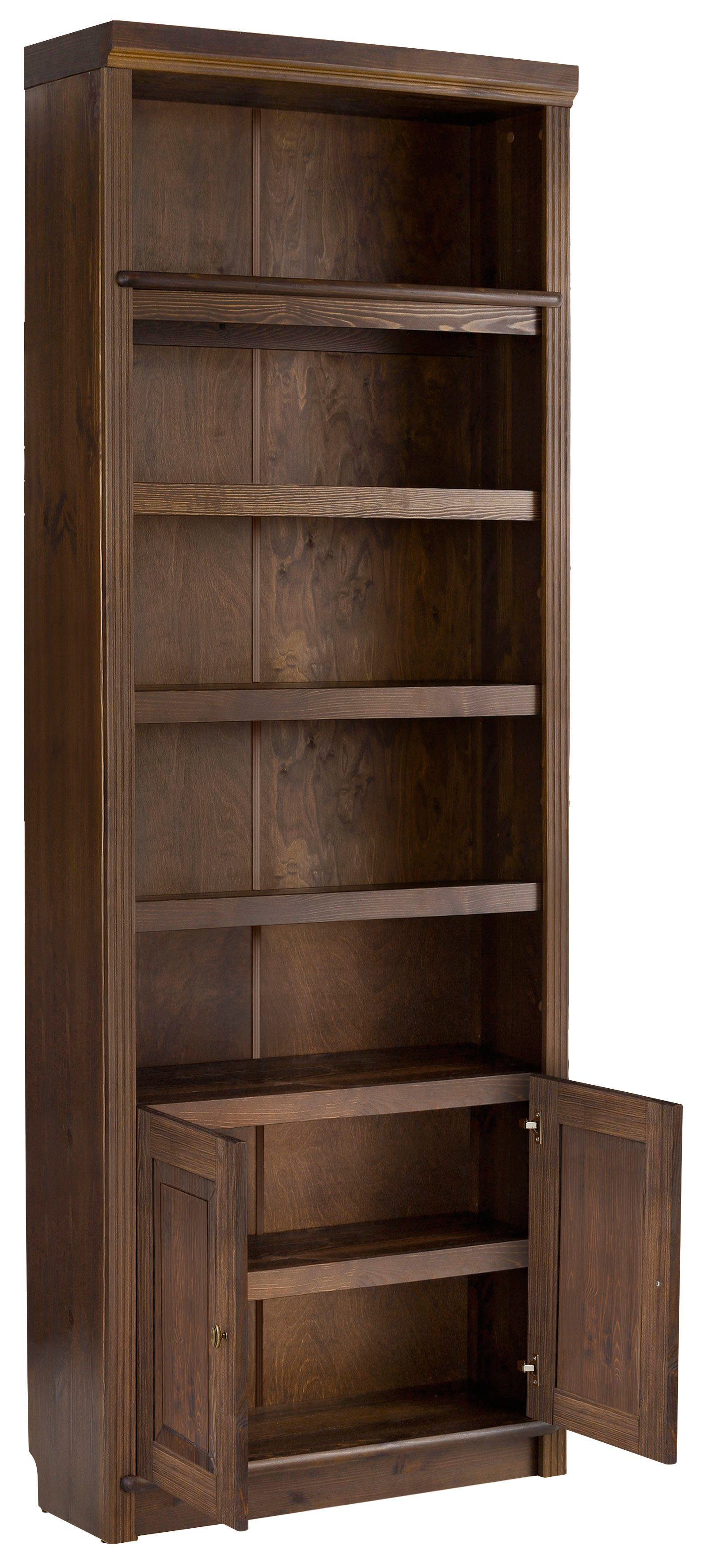 Home affaire Boekenkast Soeren van massief grenen, hoogte 220 cm, met 2 houten deuren, veel bergruimte