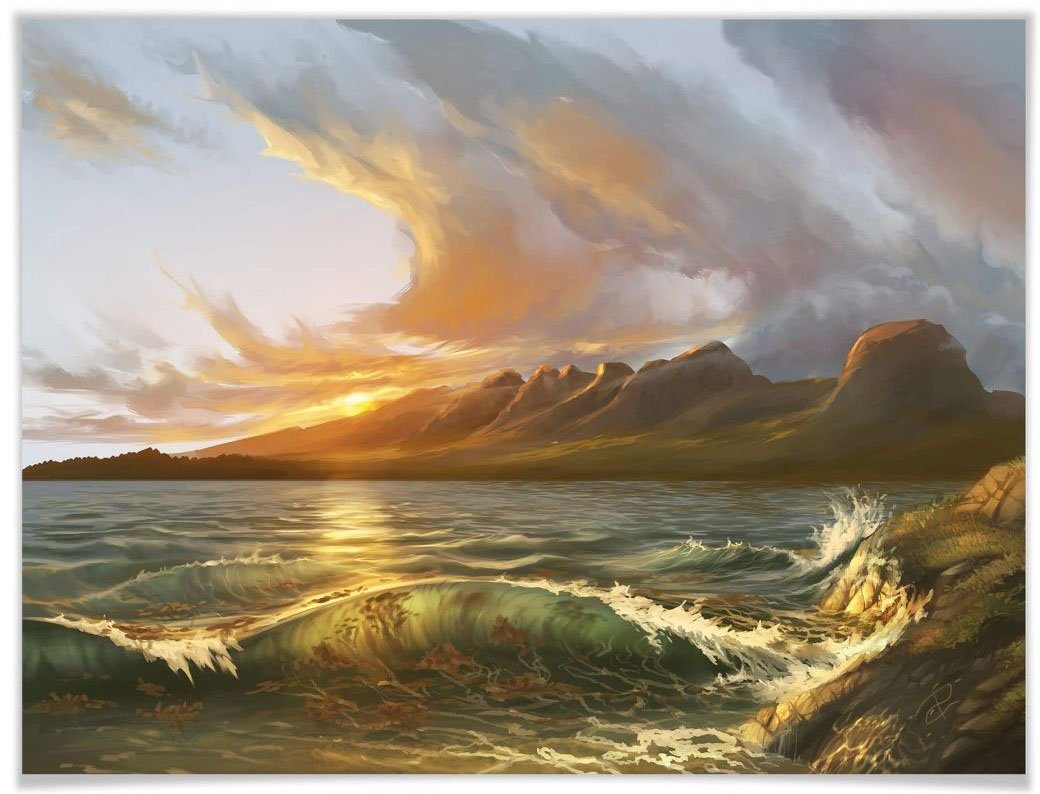 wall-art poster engeland zee kust landschap (1 stuk) multicolor