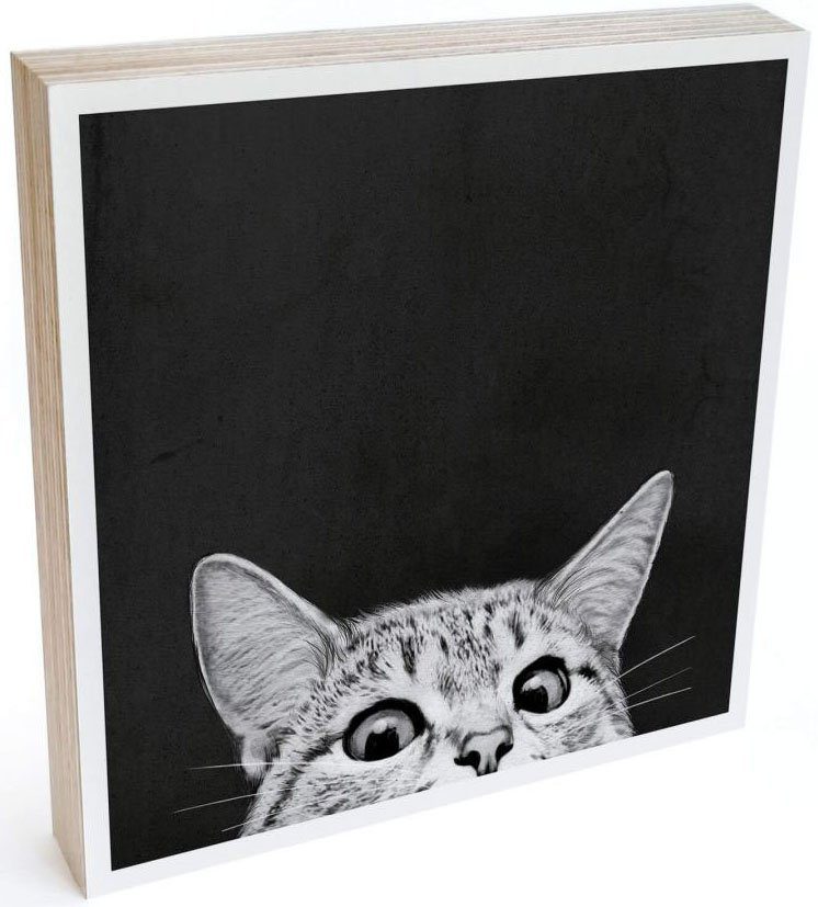 Wall-Art Artprint op hout Decoratie kat artprint op hout (1 stuk)