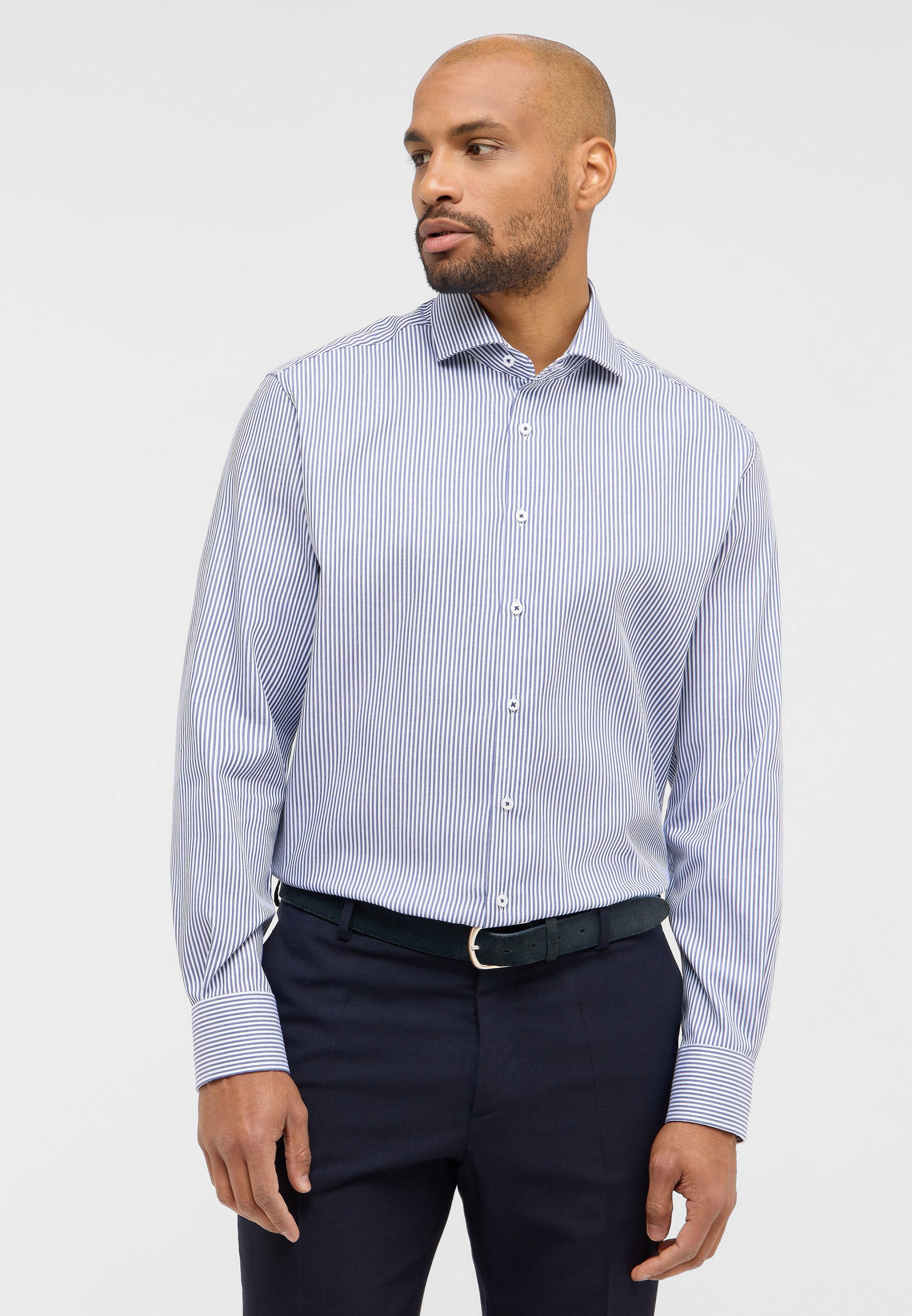 Eterna Overhemd met lange mouwen MODERN FIT NON IRON (strijkvrij) heren overhemden maat 46 blauw