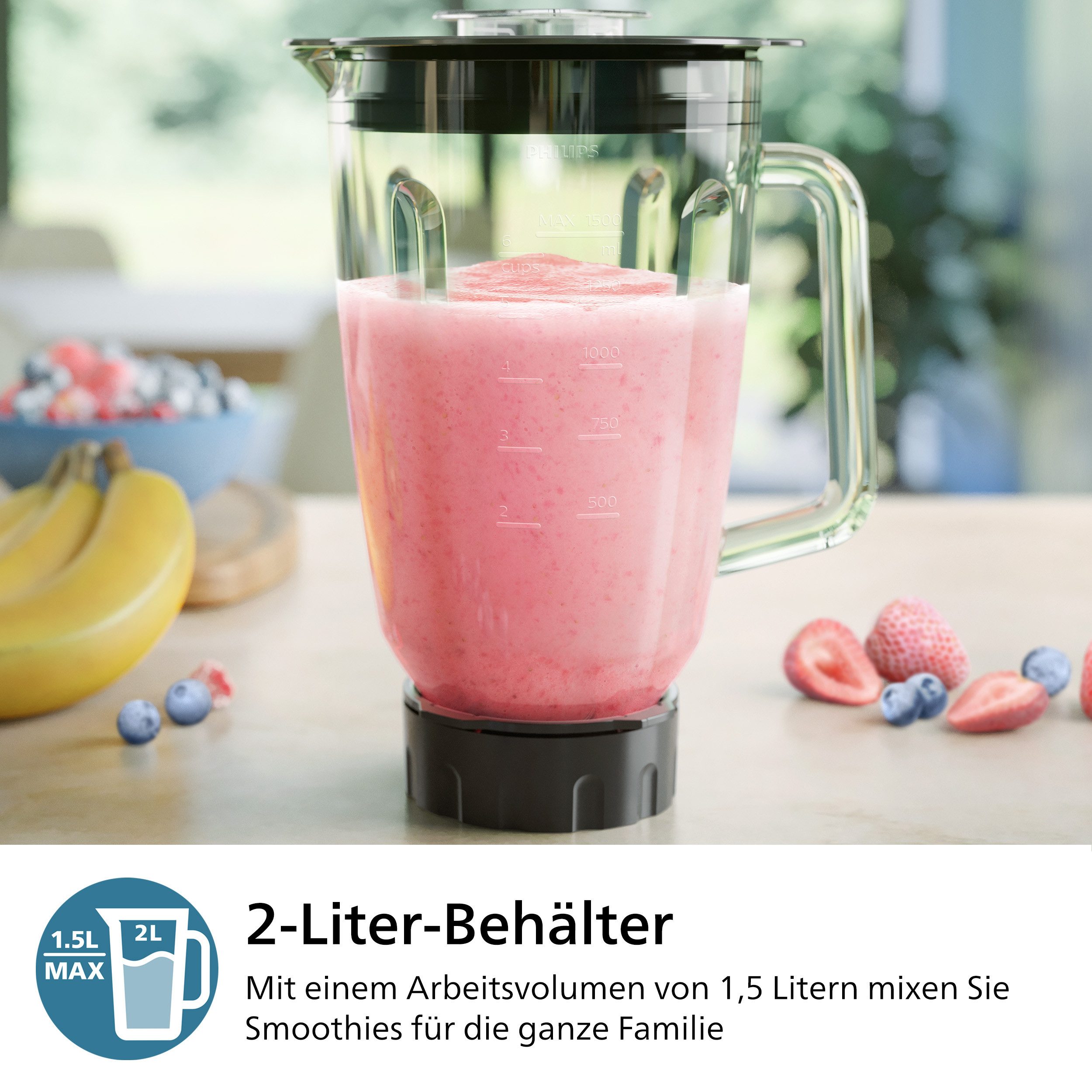 Philips Blender HR3040/00 5000 Series, met ProBlend Plus-technologie 2-liter container en automatische reiniging, roestvrij staal/grijs