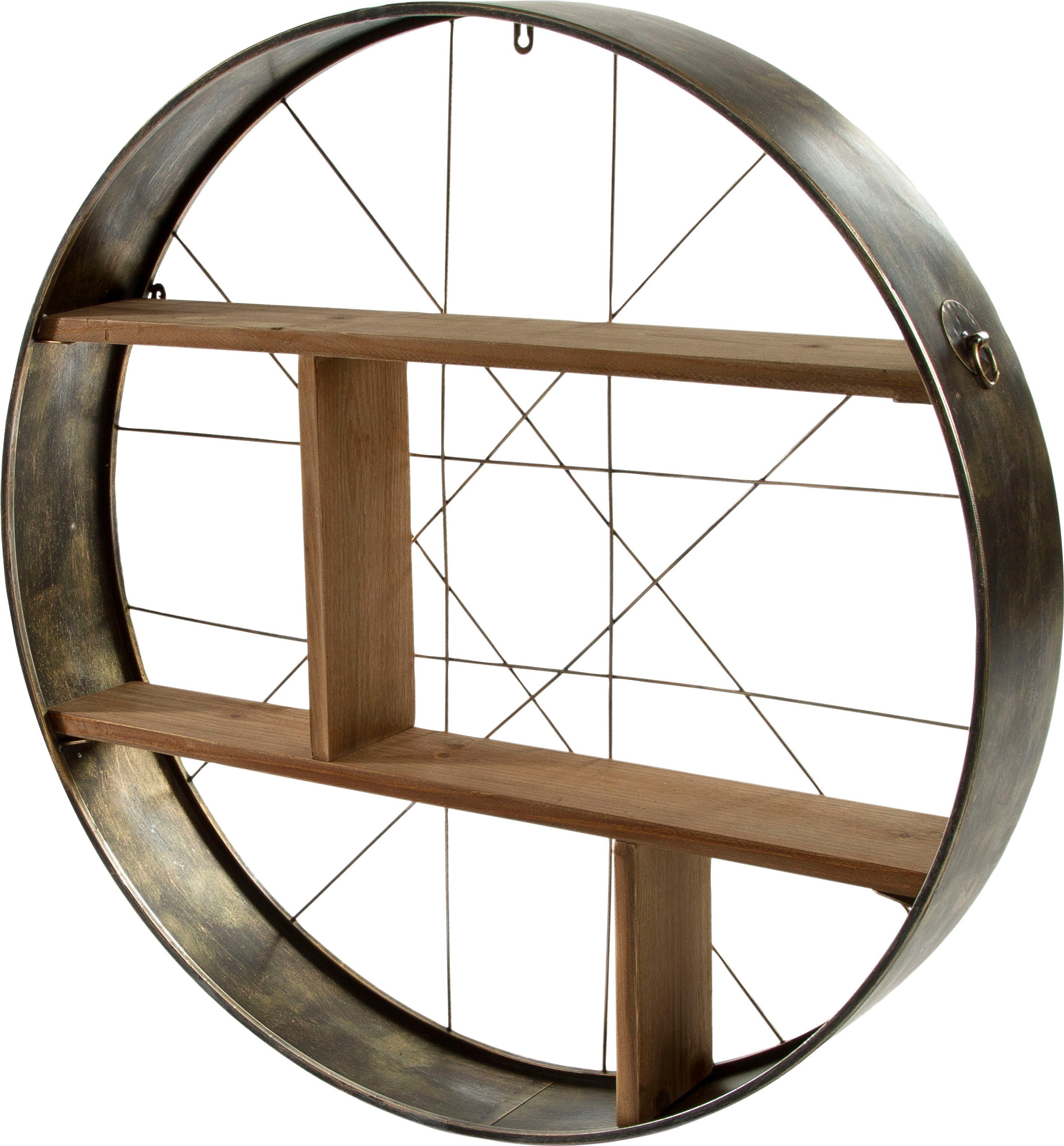 my Flair Wandplank Graeco Hout & metaal, rond model, 2 legplanken, voorgemonteerd