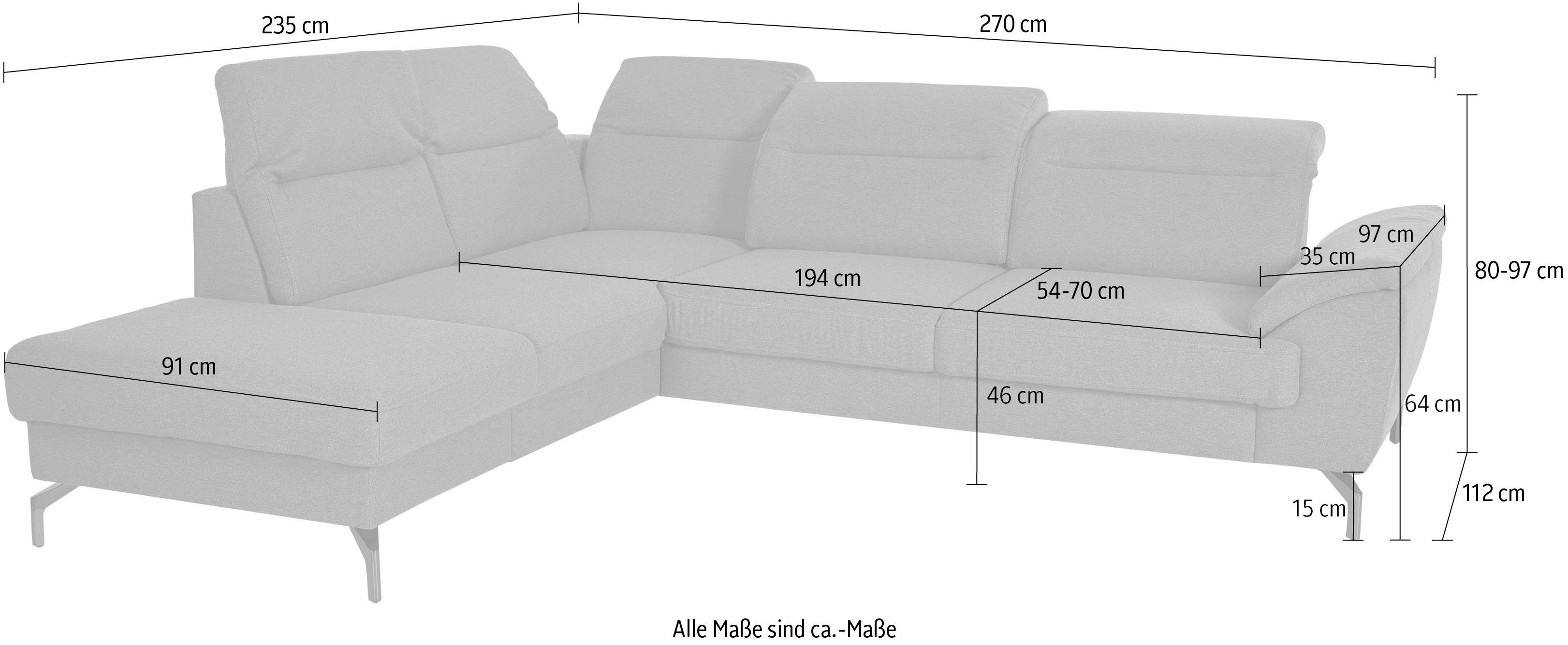 sit&more Hoekbank Percy L-vorm 15 cm poothoogte, zitdiepteverstelling, naar keuze in 2 pootkleuren
