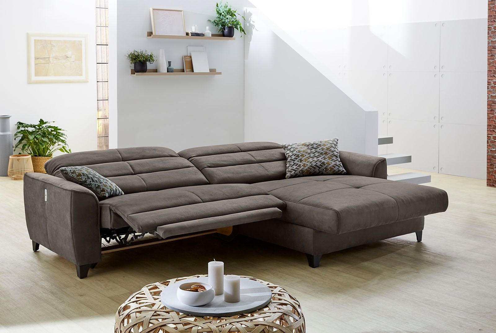 Jockenhöfer Gruppe Hoekbank Double One L-vorm met 2 x 120 cm brede, elektrisch verstelbare relaxfuncties