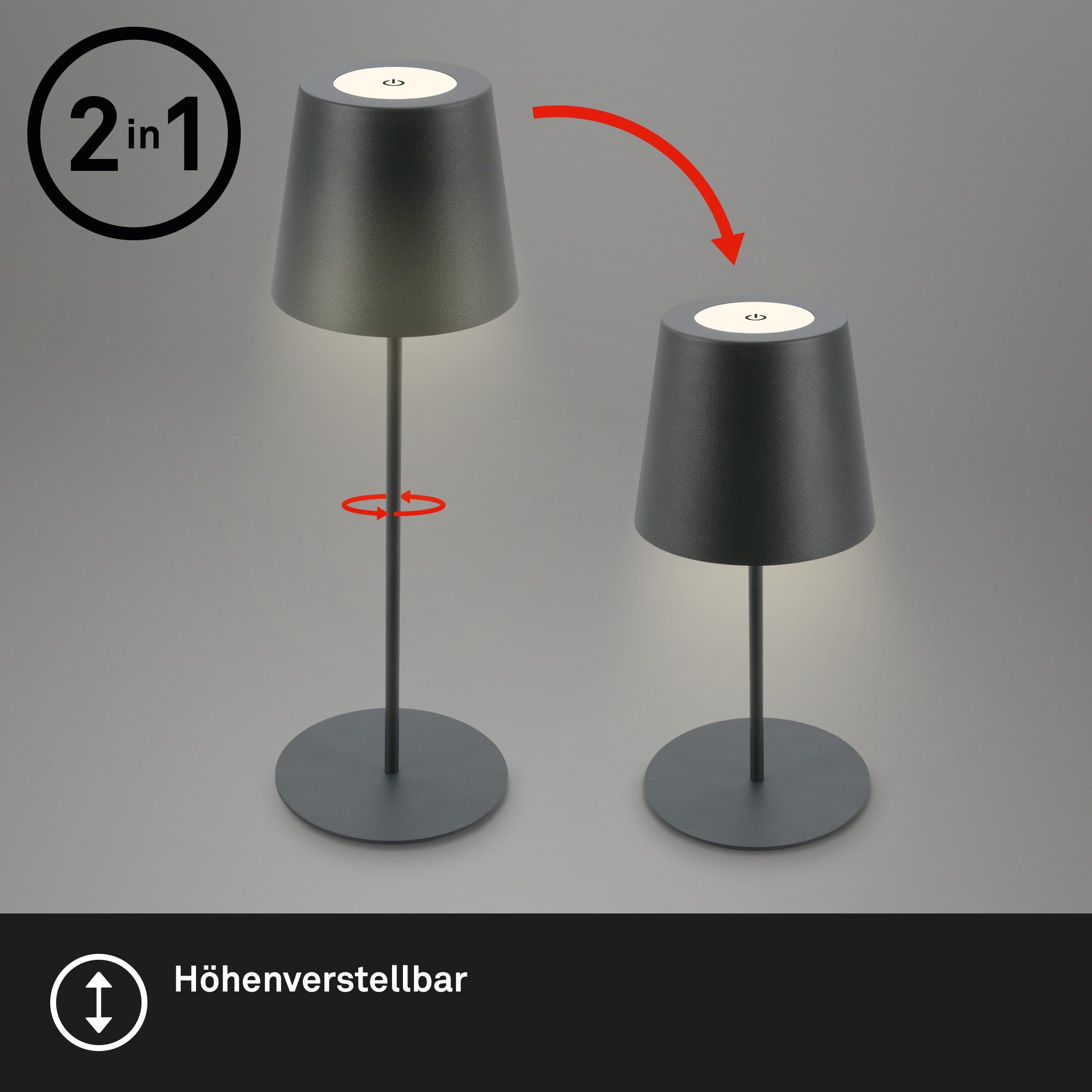 Briloner Leuchten Tafellamp 2-pack LED tafellamp draadloos, antraciet 2-delige set led onderbouwverlichting keuken 58,5 cm uitbreidbaar