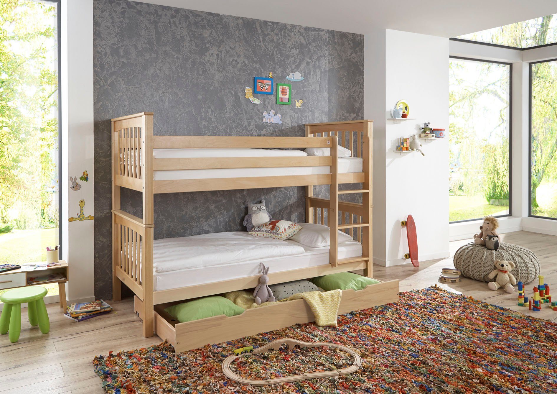 Relita Stapelbed Kick, hoogslaper, bedden ook apart te plaatsen incl. oprolbare lattenbodem en ladder, optioneel met bedlade, beuken