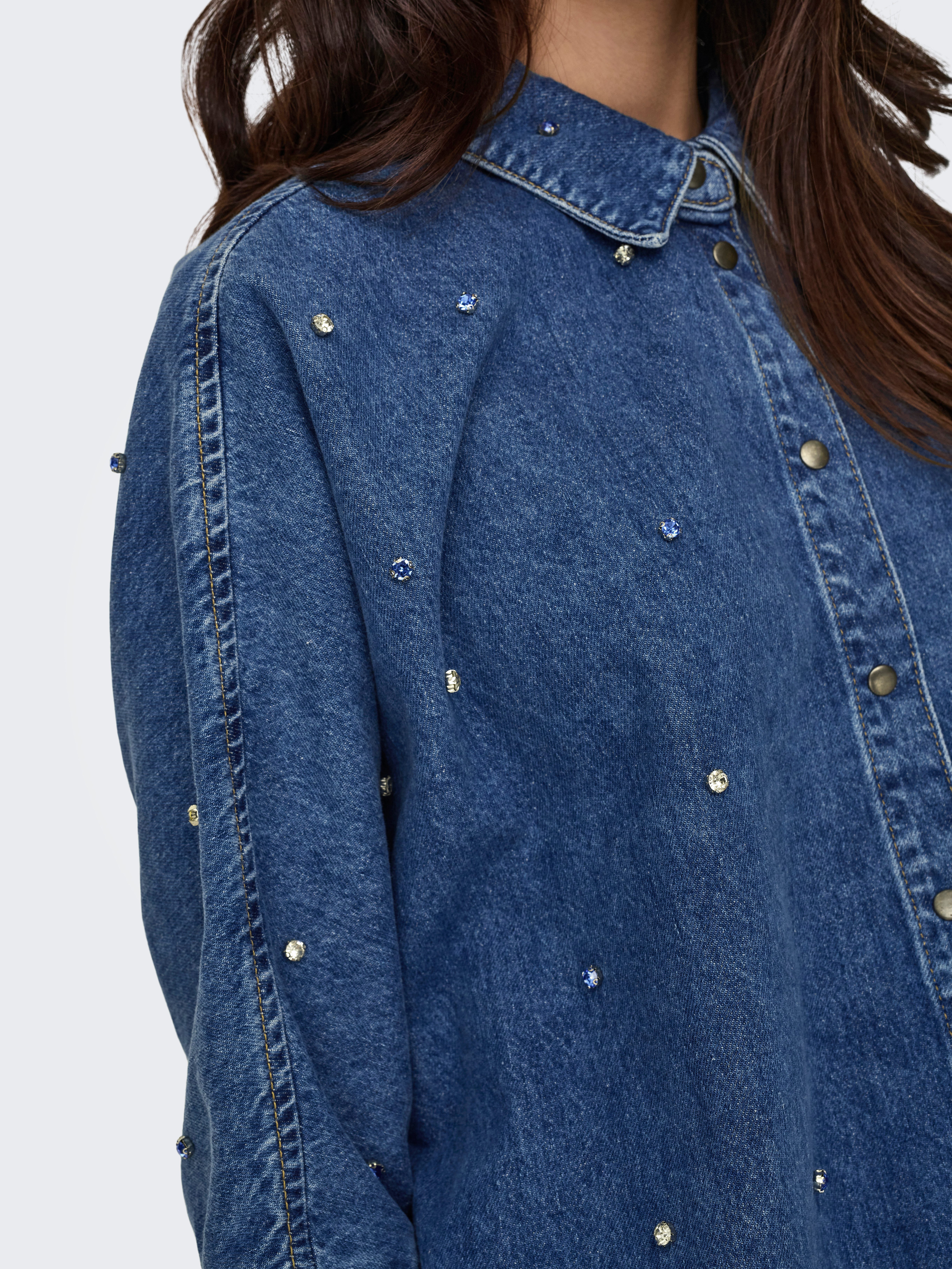 Only Jeans blouse ONLGRACE 3/4 RHINESTONE MB DNM SHIRTNOOS