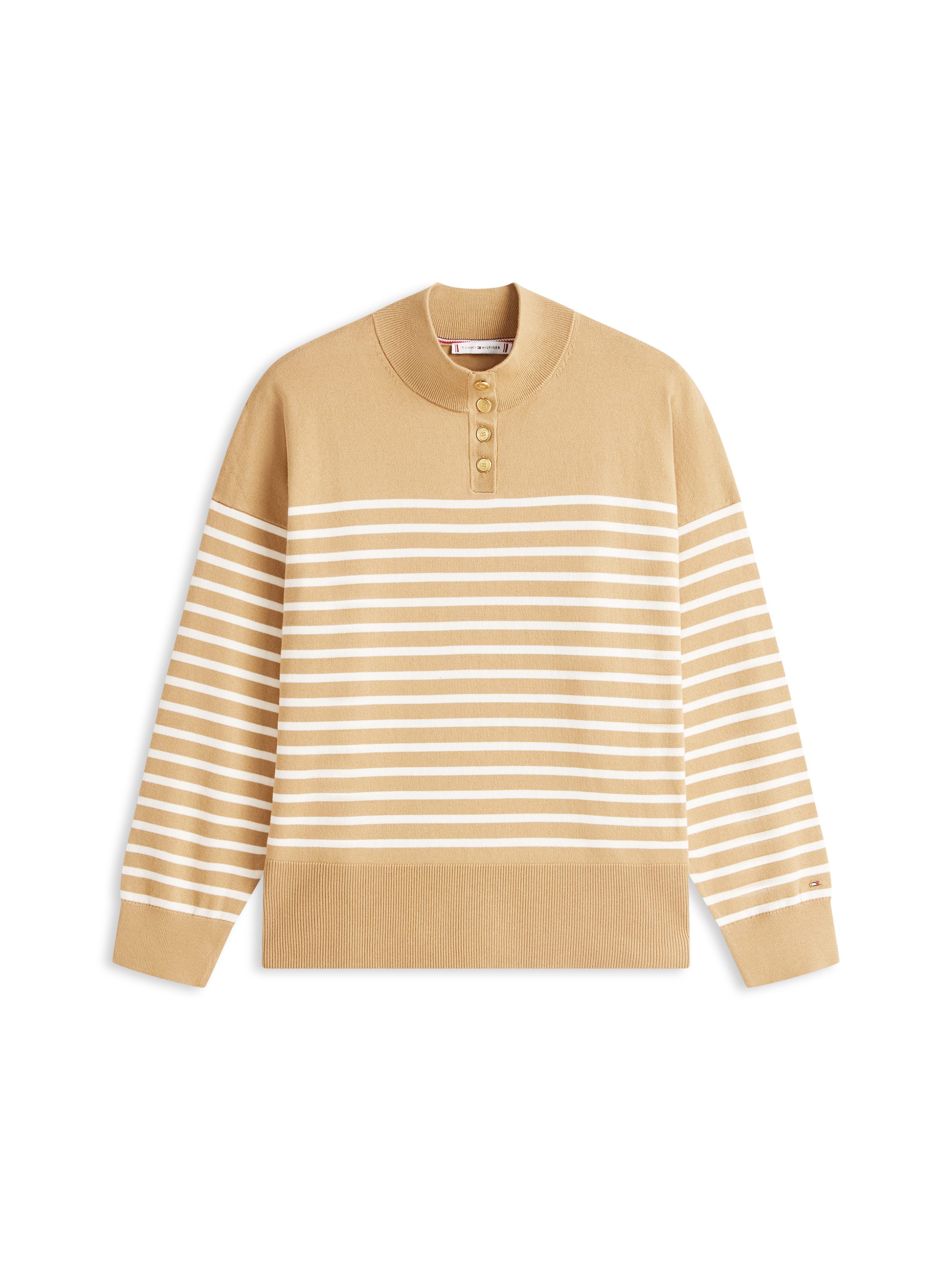 Tommy Hilfiger Curve Trui met staande kraag CRV CO JERSEY GOLD BTN MK-NK SWT in grote maten, met goudkleurige knopen