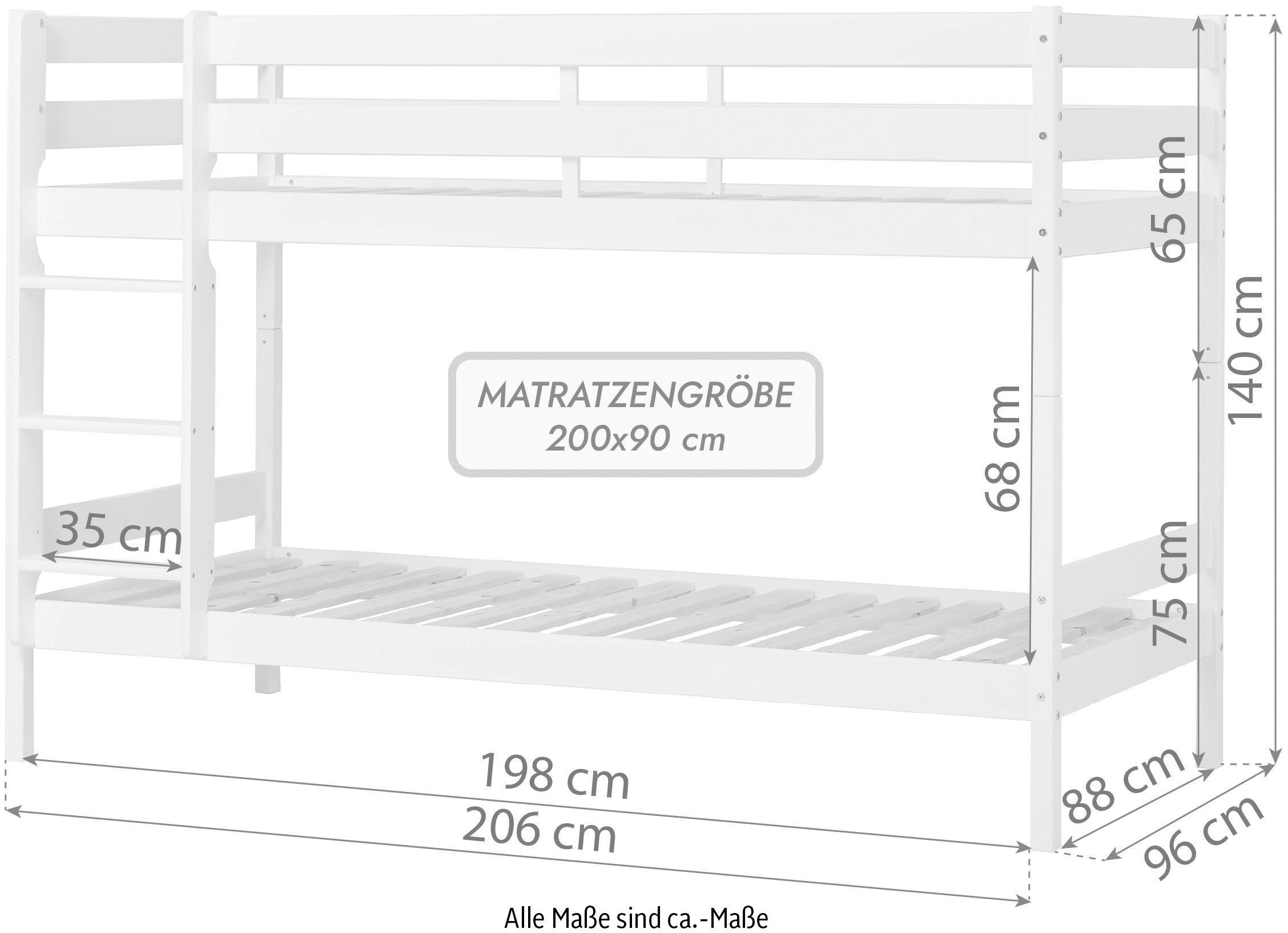 Hoppekids Stapelbed Eco comfort kinderbed 90x200 of 70x160 van massief hout in 4 kleuren